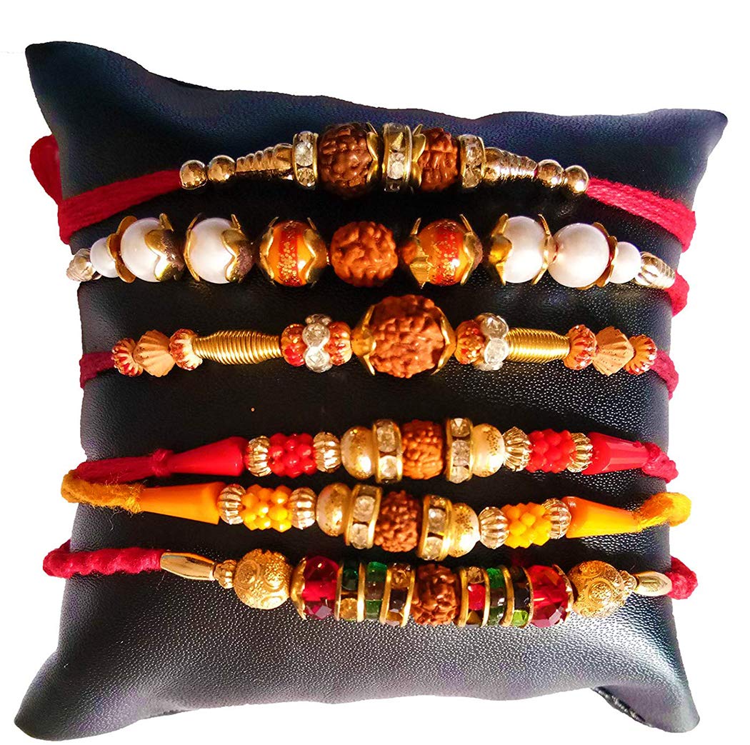 Avanti Creations Multicolour Rudraksh Rakhi For Brother With Roli Chawal 2 Rakhi Of Each Pattern  Set Of 12