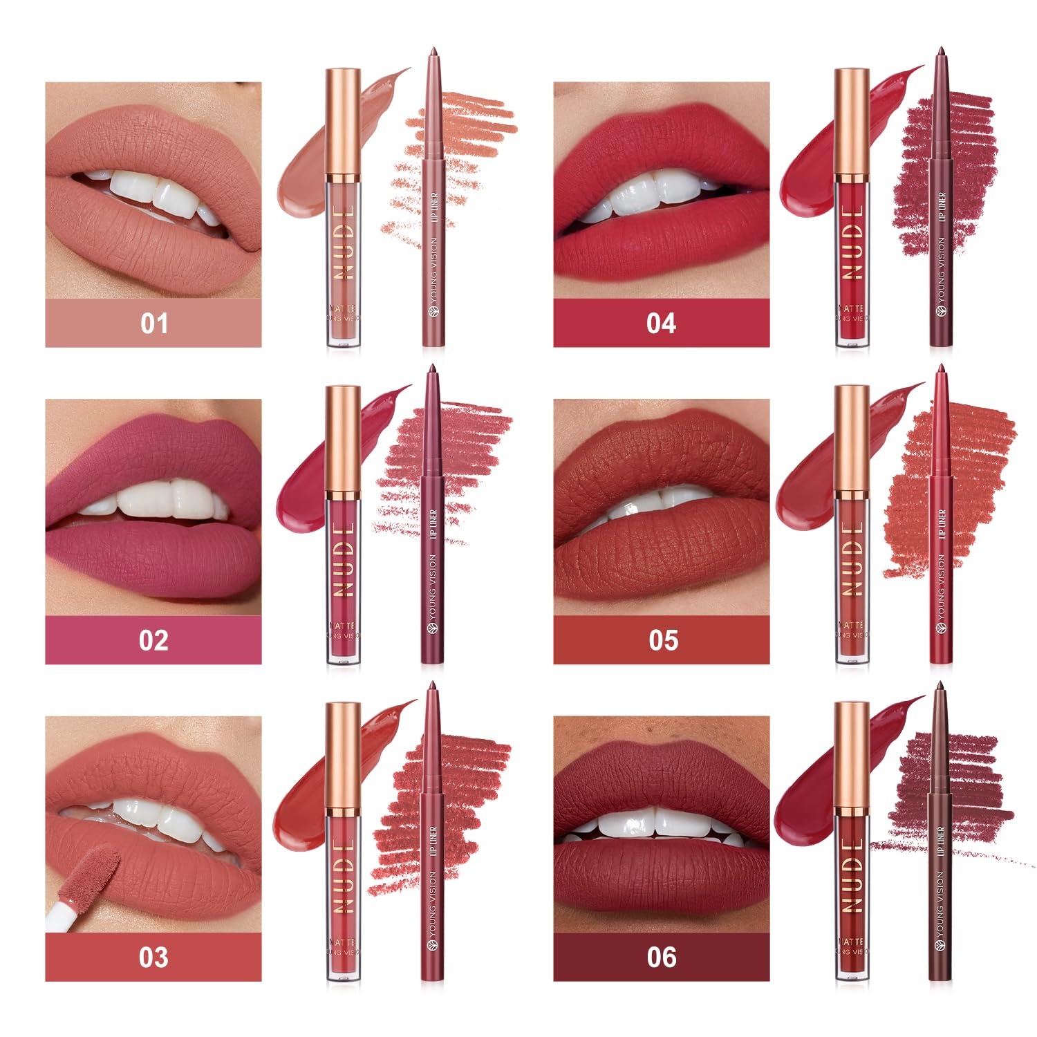 Young Vision Liquid Lipstick & Lip Liner Combo Set, Matte Lip Contour Kit - Durable, Waterproof, Kit De Labios Matte For Lasting