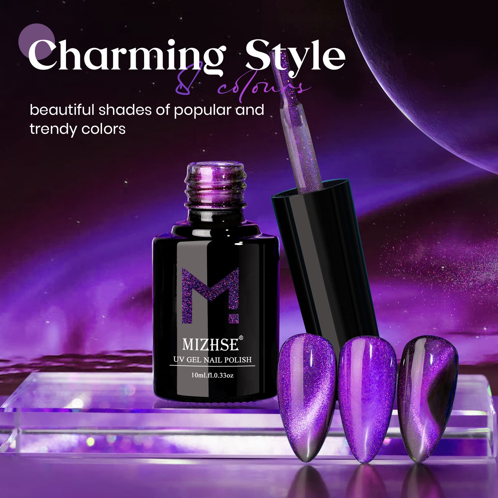 Mizhse 9D Cat Eye Gel Nail Polish 10Ml, Fall Holographic Galaxy Cateye Magnetic Nail Polish Gel, Halloween Magic Chameleon Manic