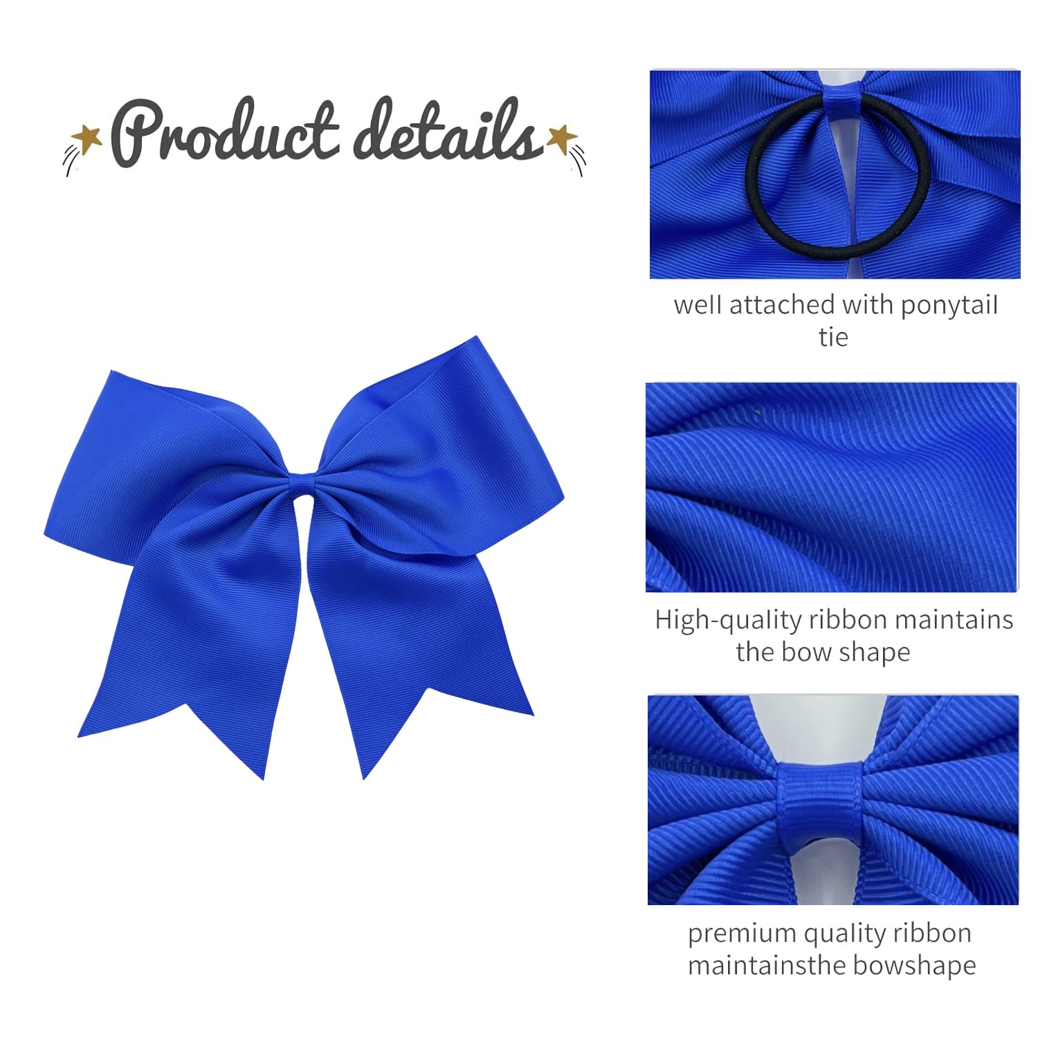 30PCS 8 Large Blue Cheer Bows Hair Bows Ponytail Holder Handmade for Girls Teens Softball Cheerleader Sports (Blue)
