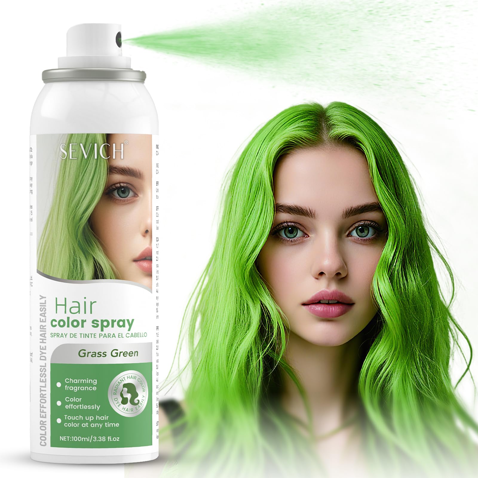 SEVICH Green Hair Color Spray Temporary Dye Quick Dry NonSticky 100mL