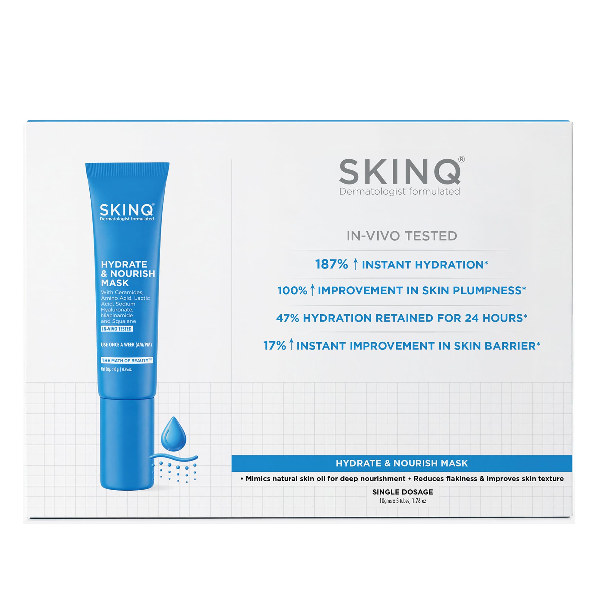 Skinq Hydrate & Nourish Mask- Pack Of 5 | 187% Instant Hydration|Deep Hydration Face Pack For Dry & Dehydrated Skin |Restores Mo