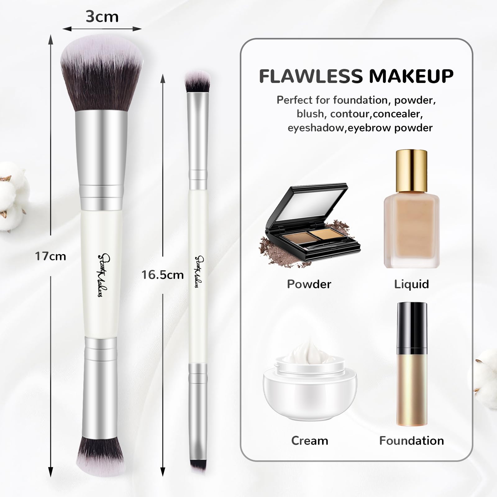 Start Makers 2-In-1 Makeup Brushes Dual-Ended Contouring Foundation Brush 2 Pack Concealer Brush Face Eyebrow Eyeshadow Brush Fo