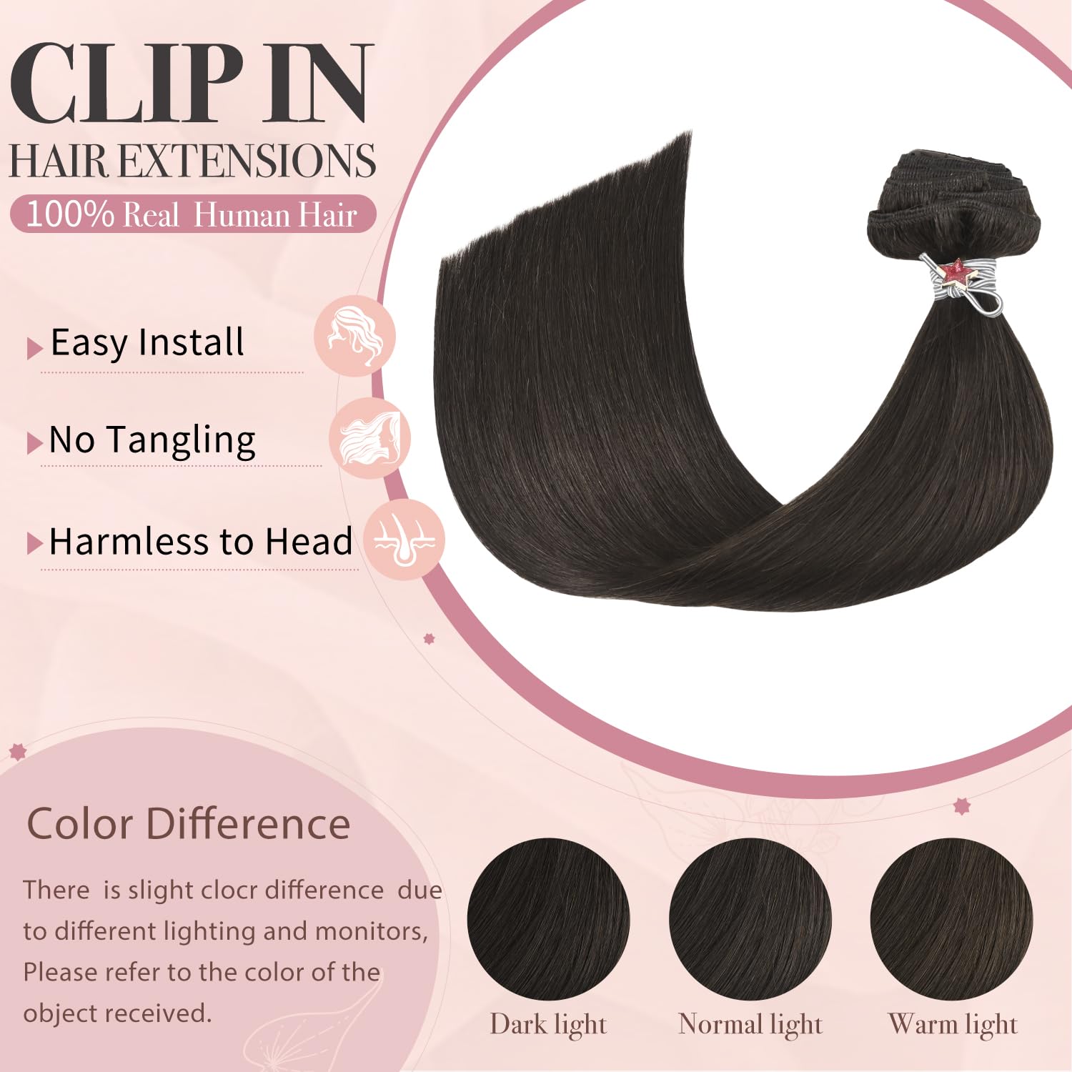 Huayi Dark Brown Clip In Hair Extensions Real Human Hair, 16Inch 120G 7Pcs Human Hair Extensions Clip In Human Hair, Dark Brown