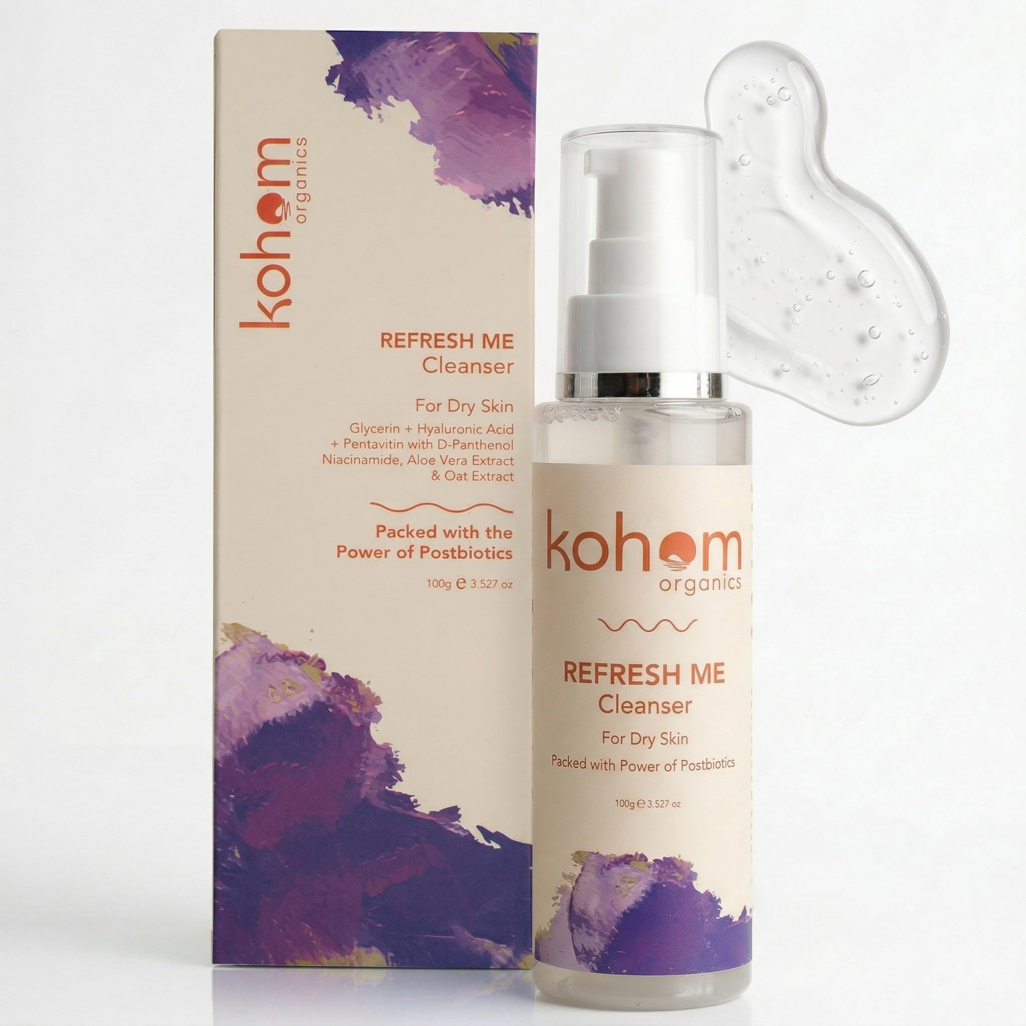 Kohom Organics Refresh Me Cleanser | Hydrating Face Wash For Dry Skin | Aloe Vera + Hyaluronic Acid | Deep Pore Cleanser | Acne 