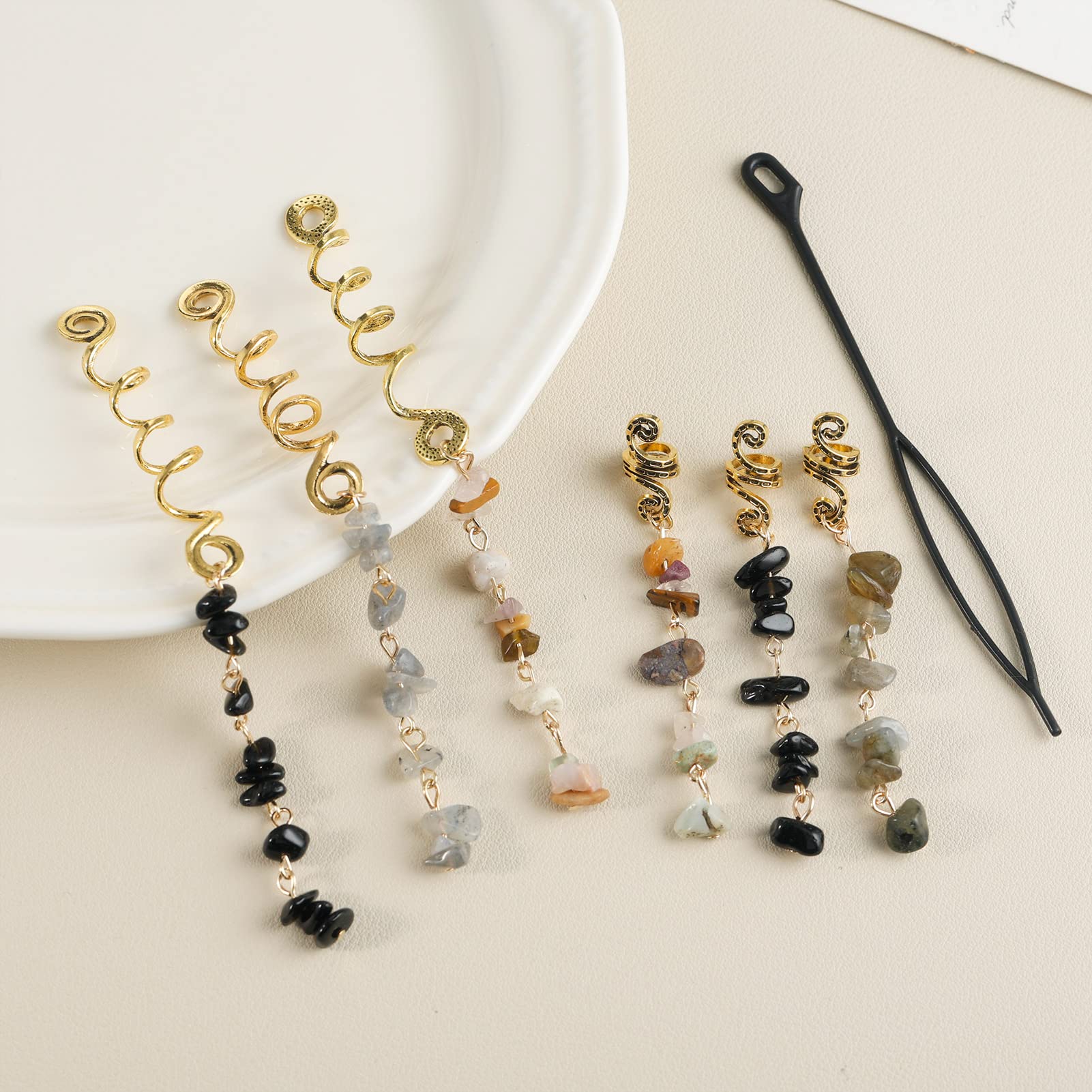 Frdtluthw Hair Jewelry Dreadlock Accessories, Natura Stone Hair Charms For Braids, Hair Ring Crystal Hair Accessories For Women(