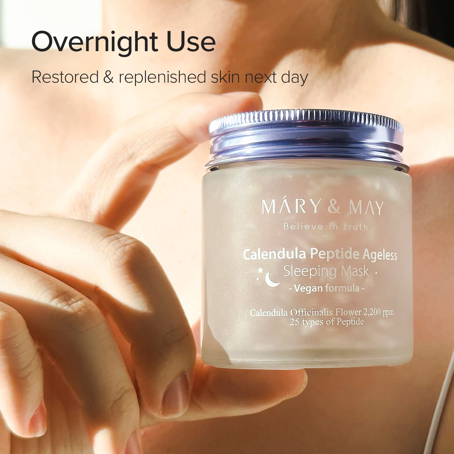 Mary&May Vegan Calendula Peptide Ageless Sleeping Mask 110G, Deep Hydration, Calendula Petals, 25 Types Peptide, Hyaluronic, Gel