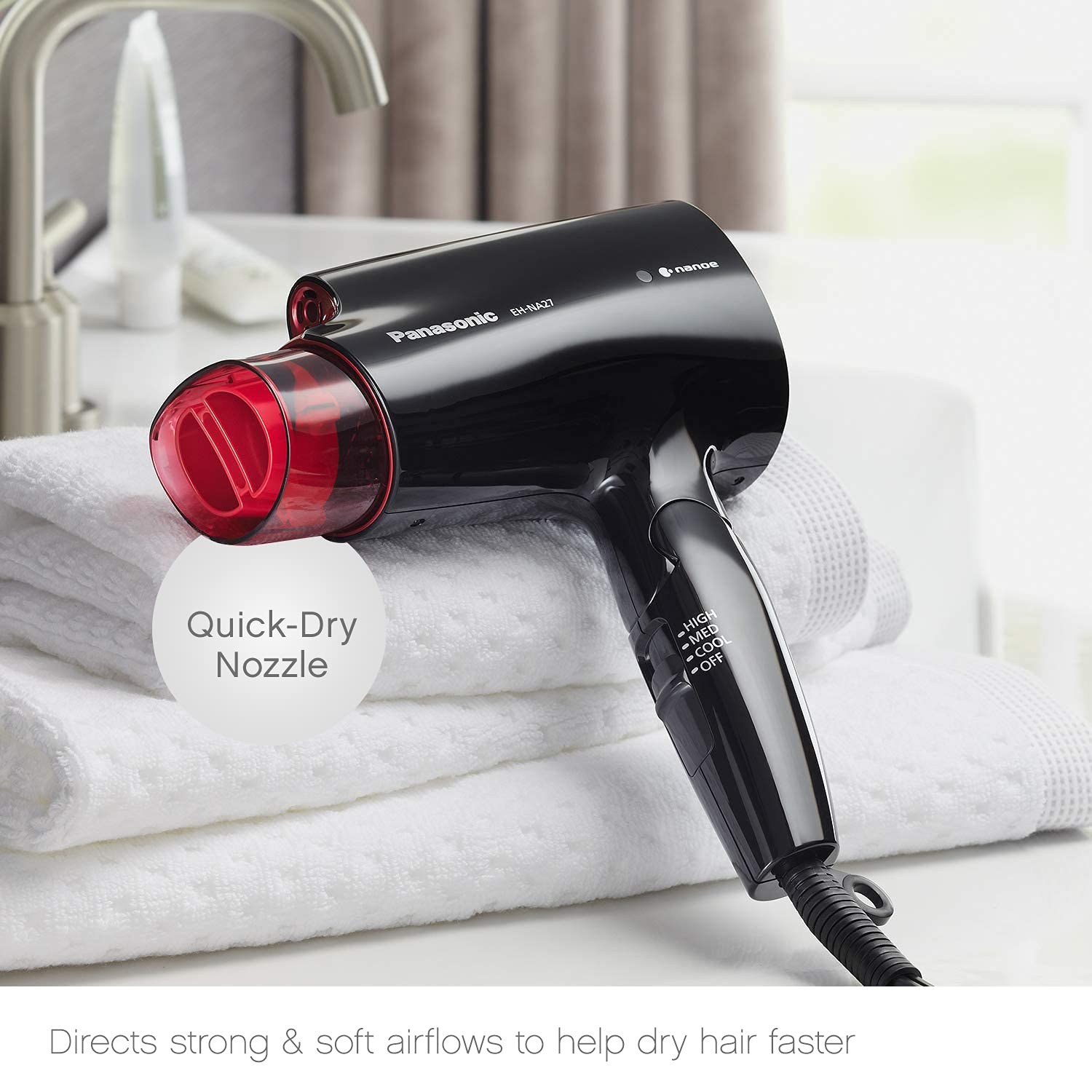 Panasonic Nanoe Compact Hair Dryer For Healthy-Looking Hair, 1400W Portable Hair Dryer With Folding Handling And Quickdry Nozzle