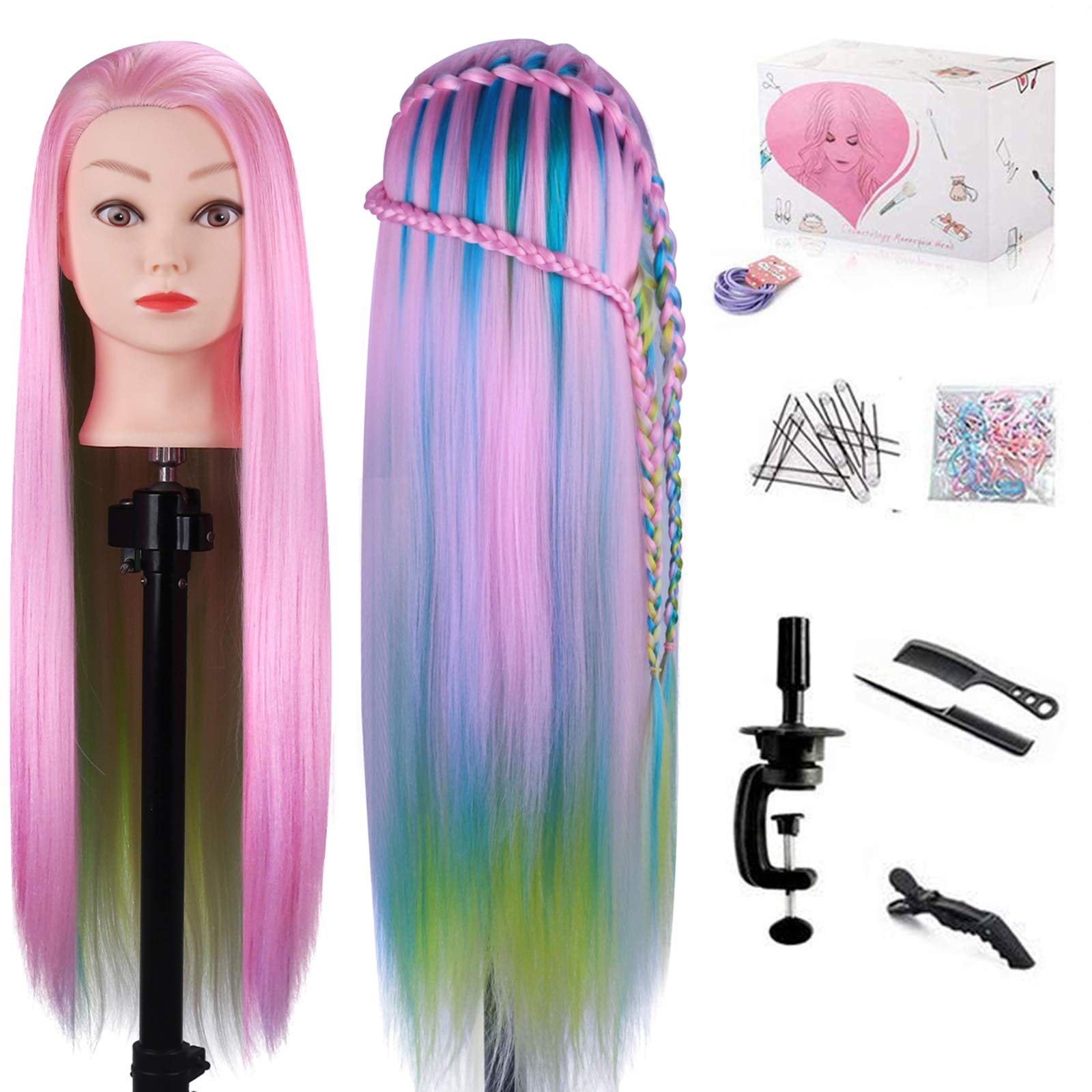 MYSWEETY 29 Inch Colorful Hair Mannequin Head Hairdressing Practice Training Doll Heads Cosmetology Hair Styling Mannequins Head