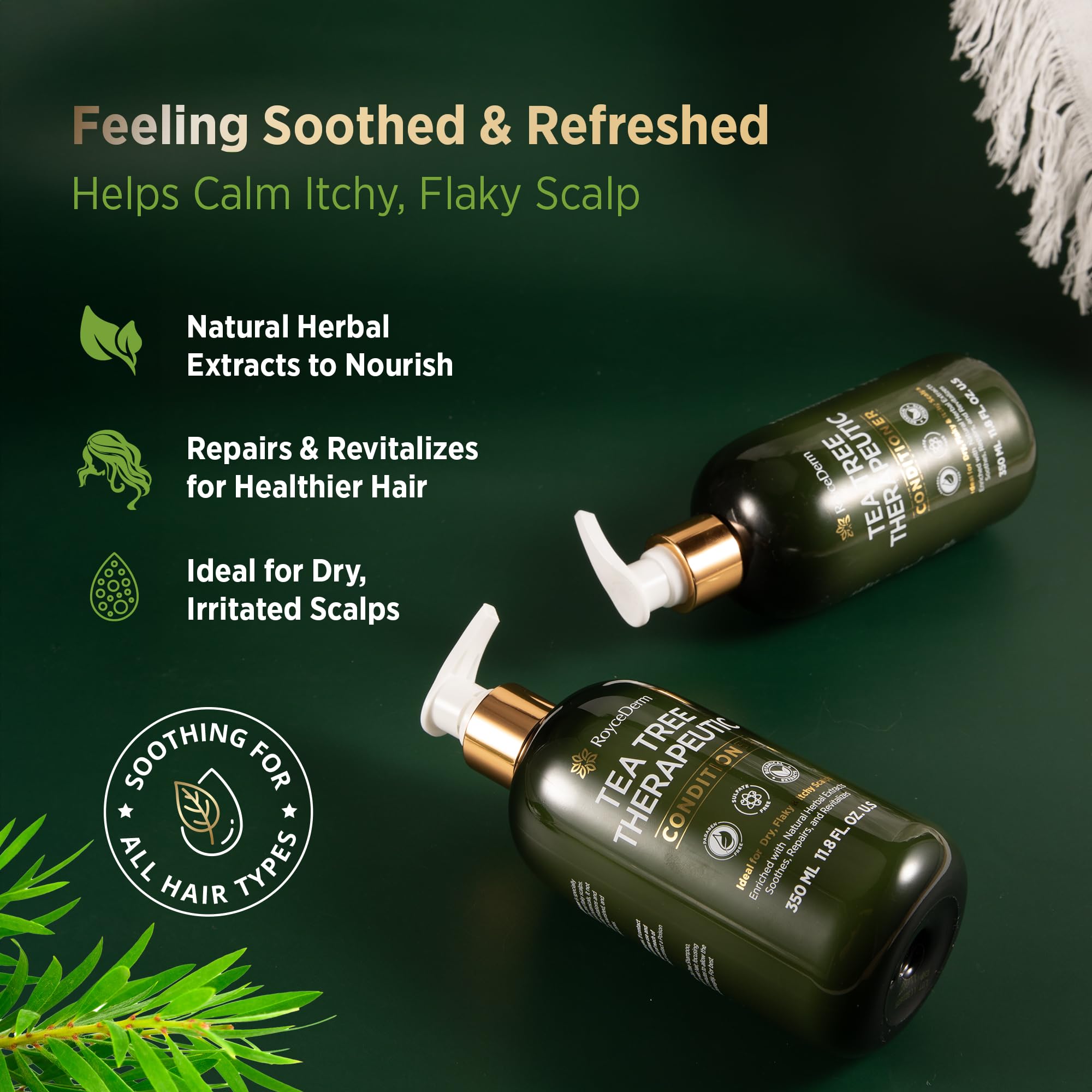 Roycederm Tea Tree Therapeutic Conditioner: Hydrating Conditioner For Itchy, Flaky Scalp - Soothing Botanical Formula With Tea T
