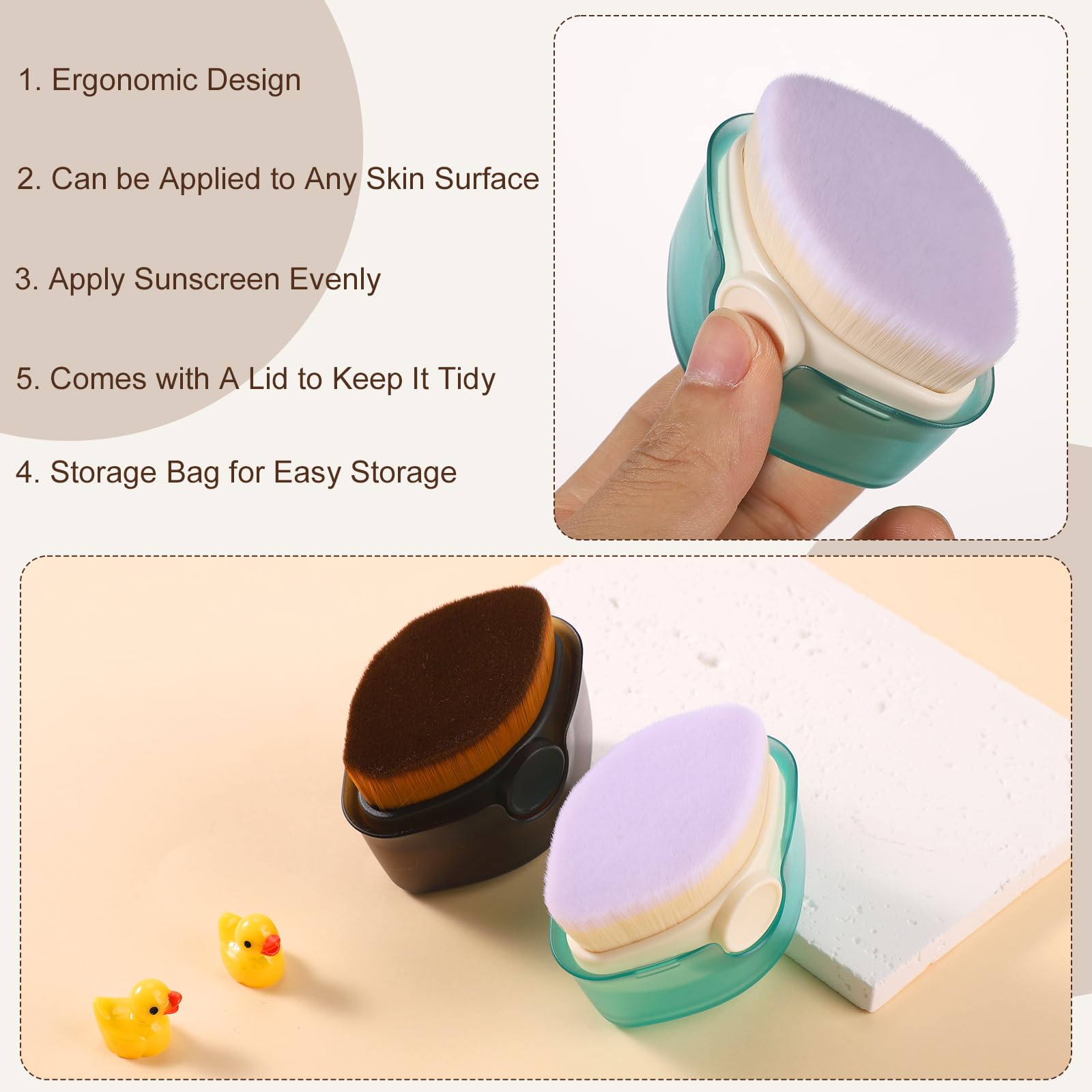 2Pcs Sunscreen Applicator Brushes For Kids With 2Pcs Storage Bags, Portable Tender Fiber Wool Mini Sunscreen Brush Body Makeup B