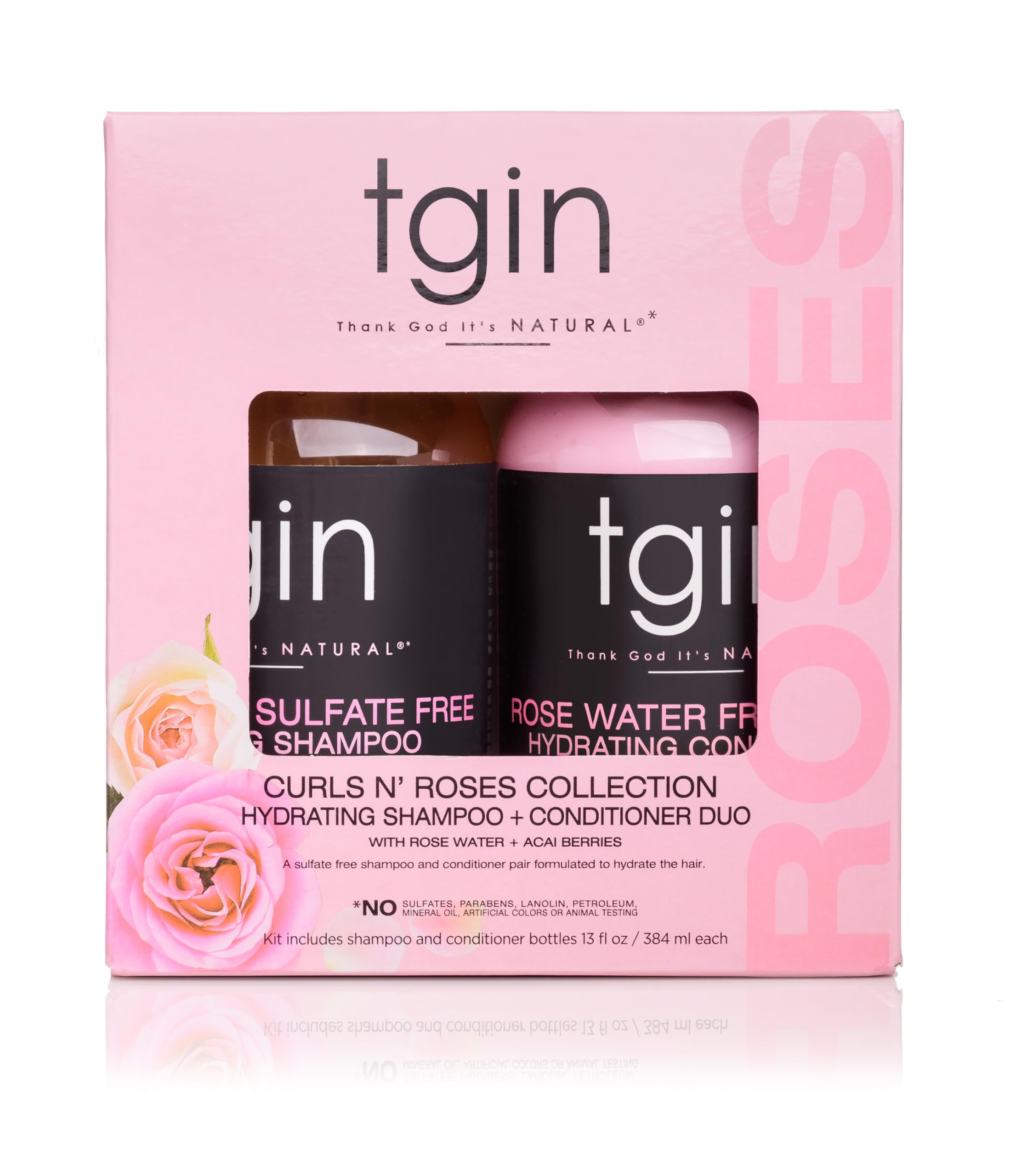Tgin Rose Water Shampoo + Conditioner Duo - For Natural / Dry/Fine/Color Treated Hair - Curls - Waves - Low Porosity - 13Oz