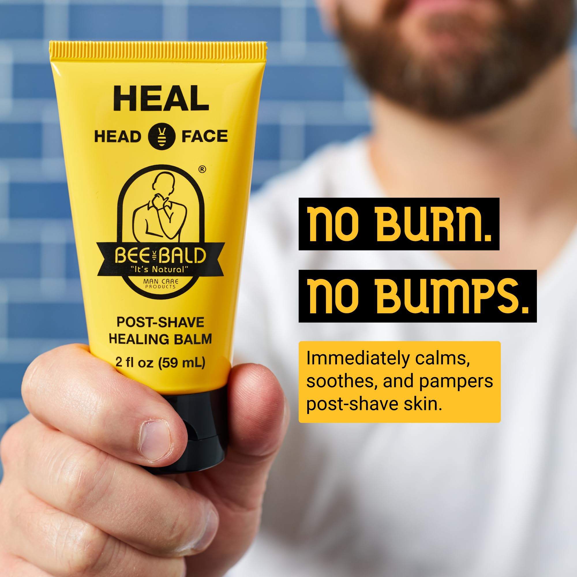 Bee Bald HEAL Aftershave for Men Healing Balm, Immediately Calms & Soothes Damaged Skin, Treats Bumps, Redness, Razor Burn & Oth