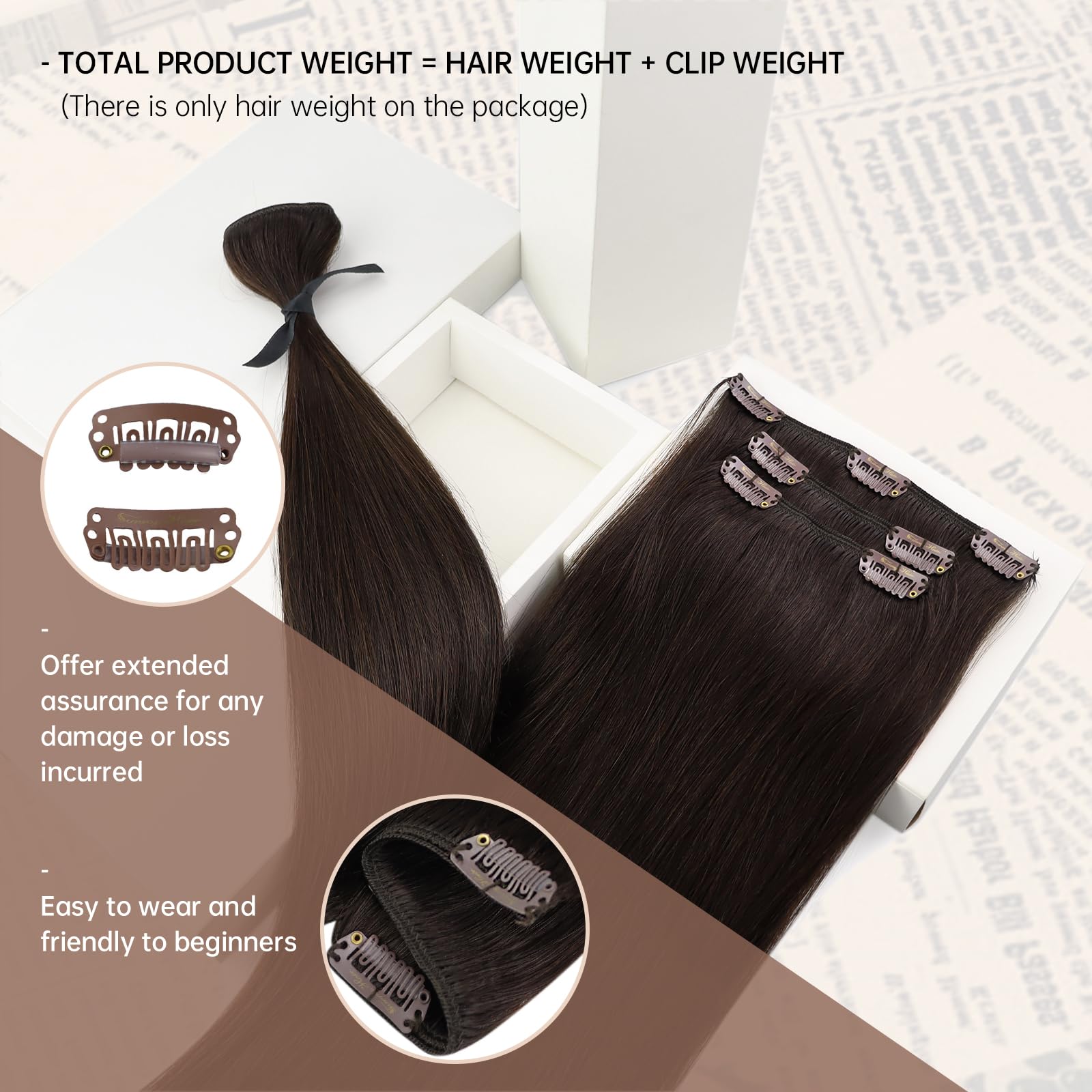 Sunny 135G Clip In Hair Extensions Human Hair Brown Clip In Extensions Real Human Hair Chocolate Brown Hair Extensions Clip Ins