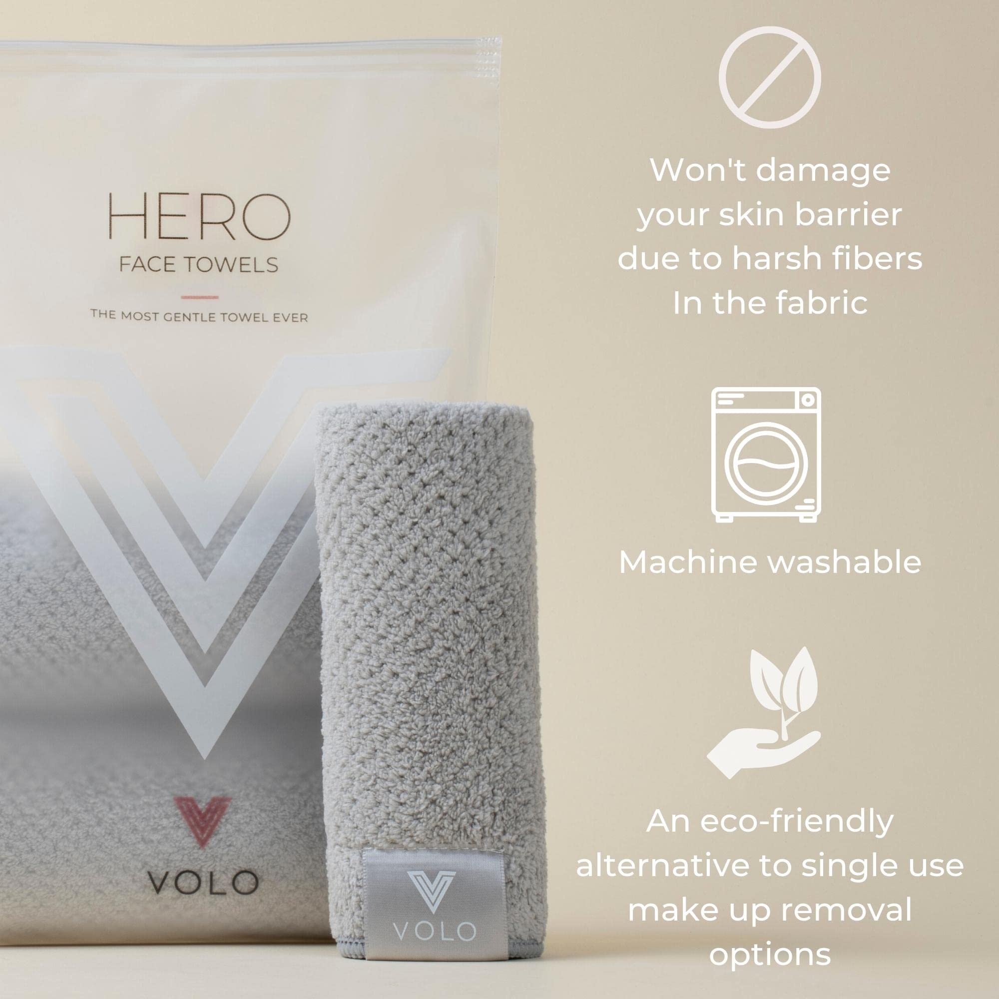 Volo Hero Luna Gray Face Towel | Reusable Facial Wash Cloths | Makeup Remover & Post Shower Washcloths | Ultra Soft, Absorbent,
