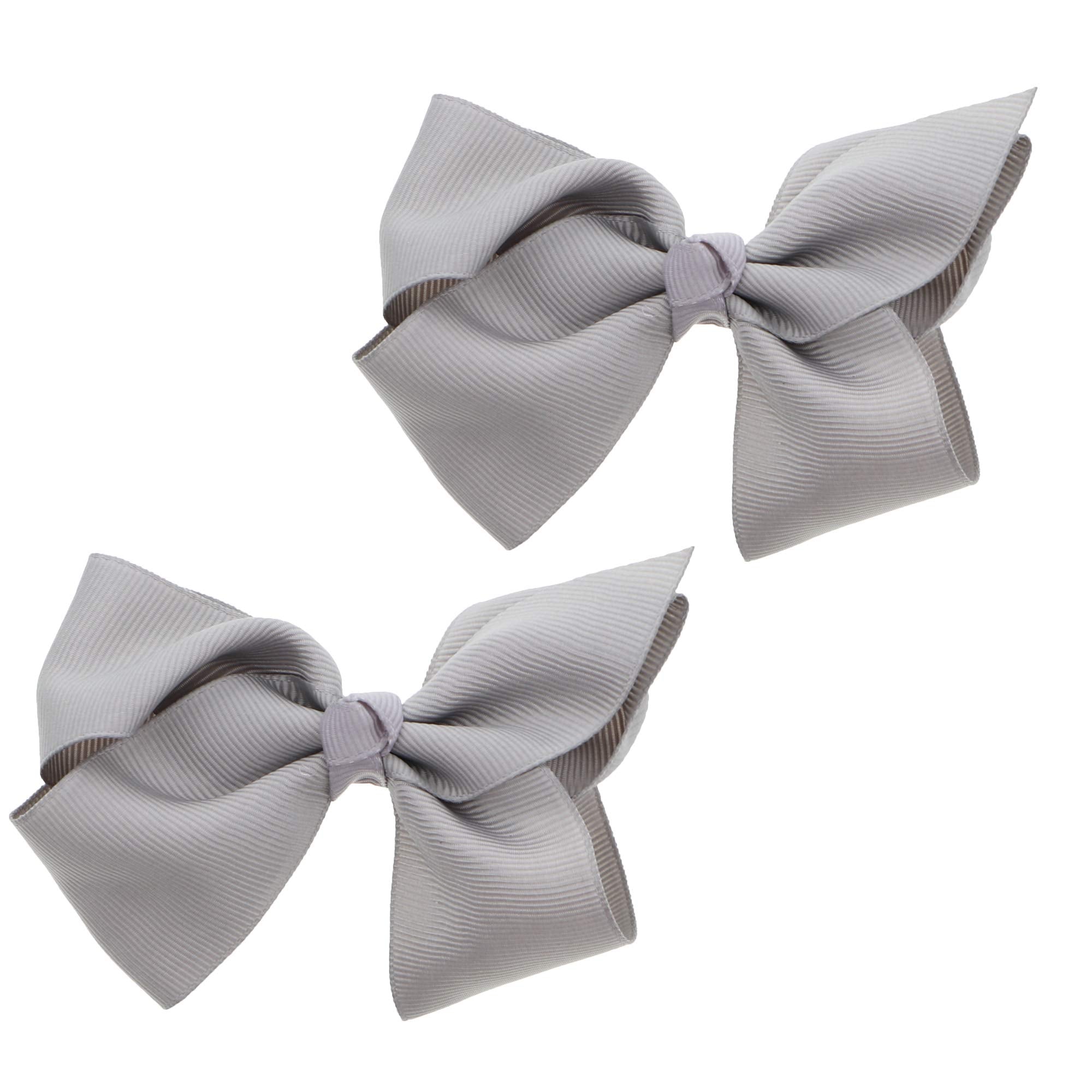 3 Inch Grosgrain Bow for Little Girls- Set of 2 (Grey)