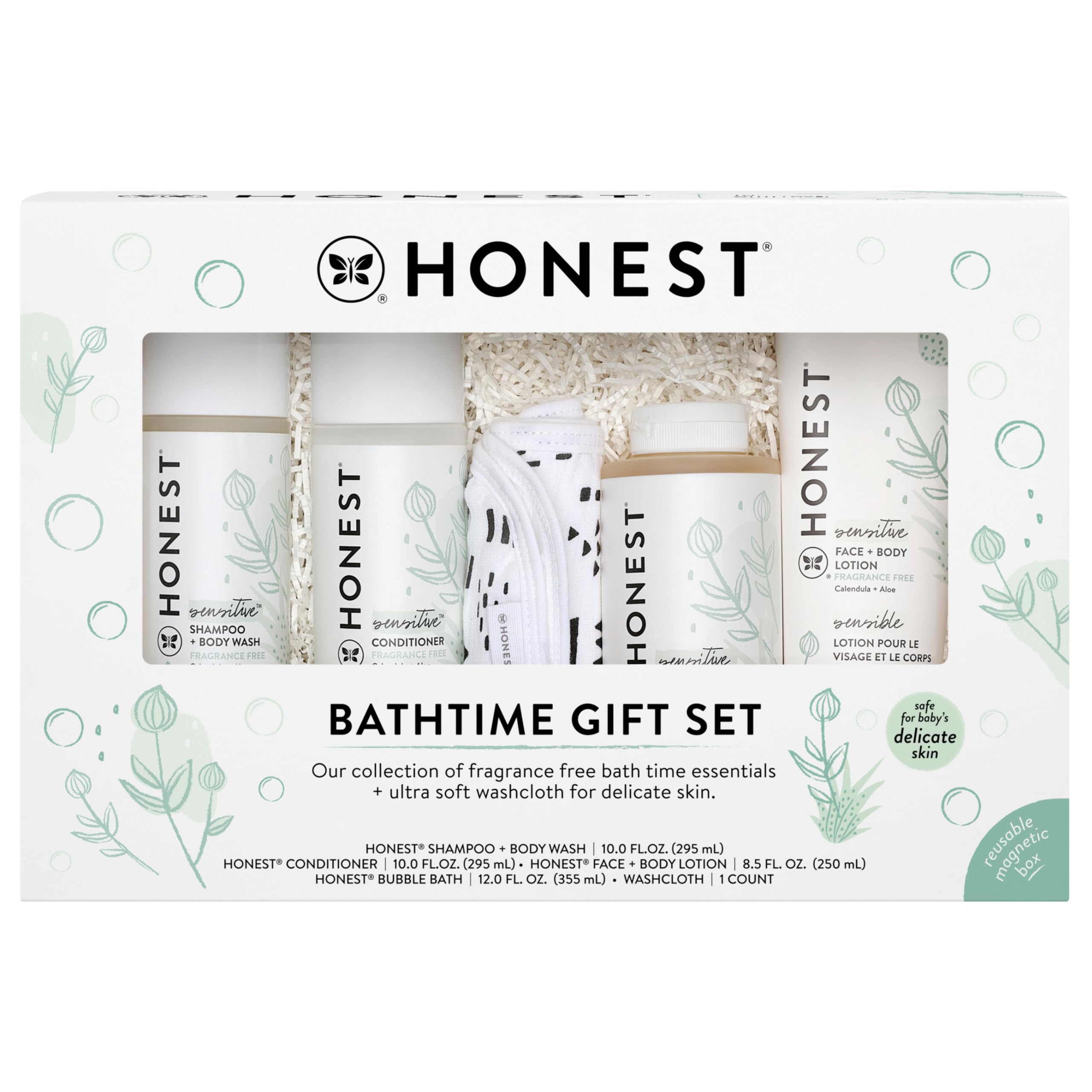 The Honest Company Fragrance Free Bathtime Gift Set | Hypoallergenic Bath Essentials for Sensitive Skin | Shampoo + Body Wash, F