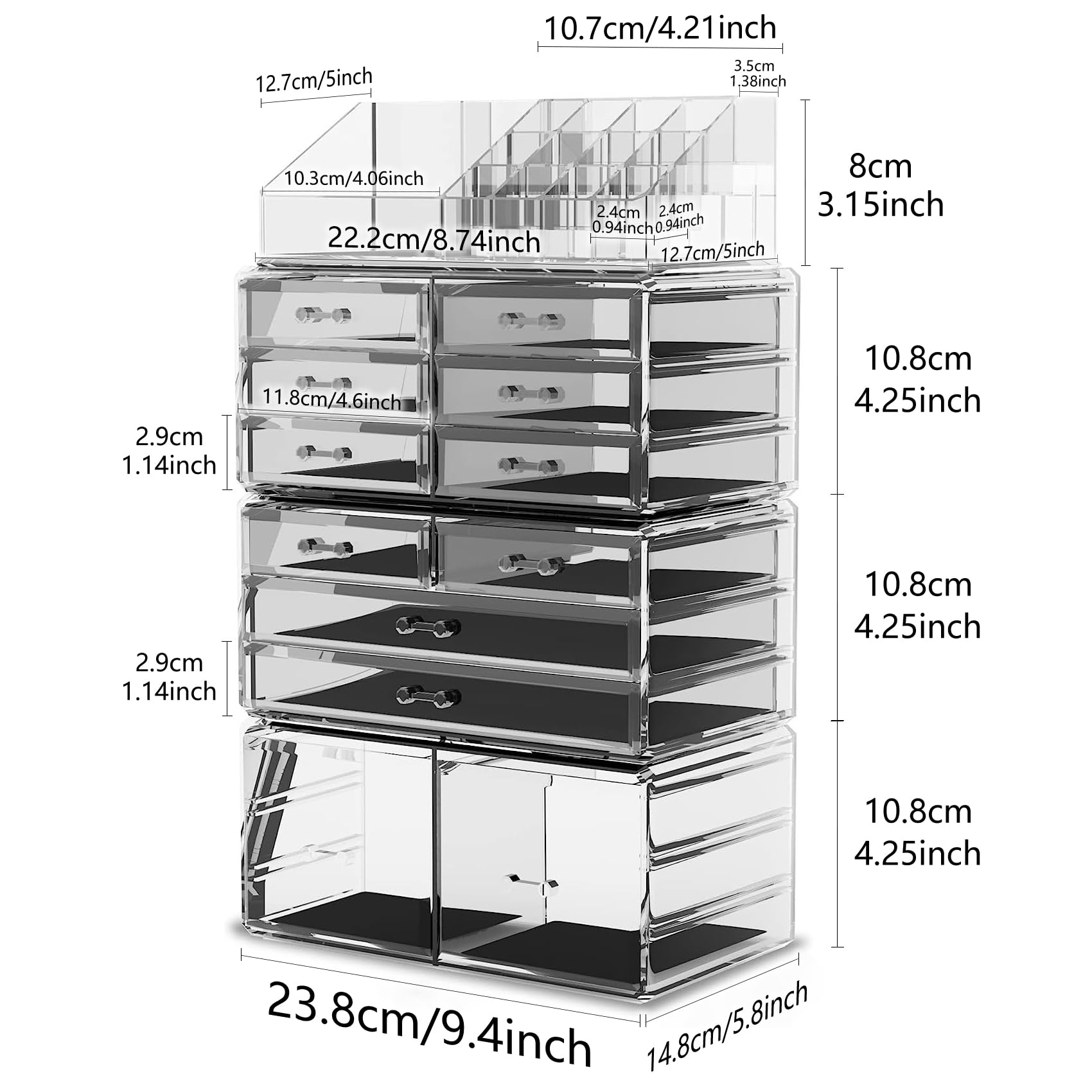 READAEER Makeup Cosmetic Organizer - 12 Drawer Storage Case, Clear Plastic, Model 43219-84979