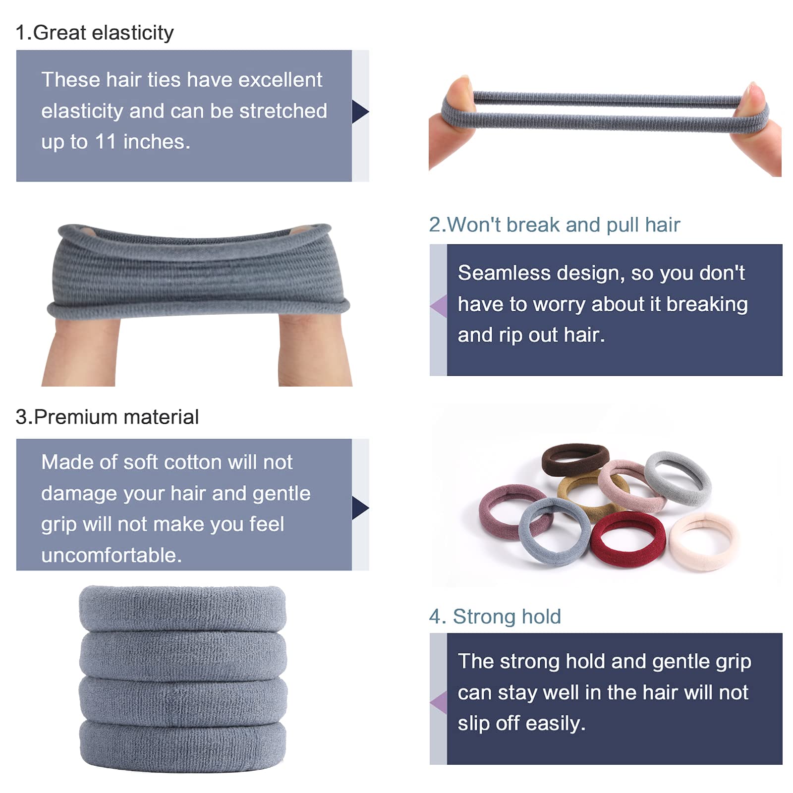 100Pcs Elastic Cotton Hair Bands, Seamless No-Damage Ponytail Holders For Thick Or Thin Hair, Soft Hair Accessories For Women An