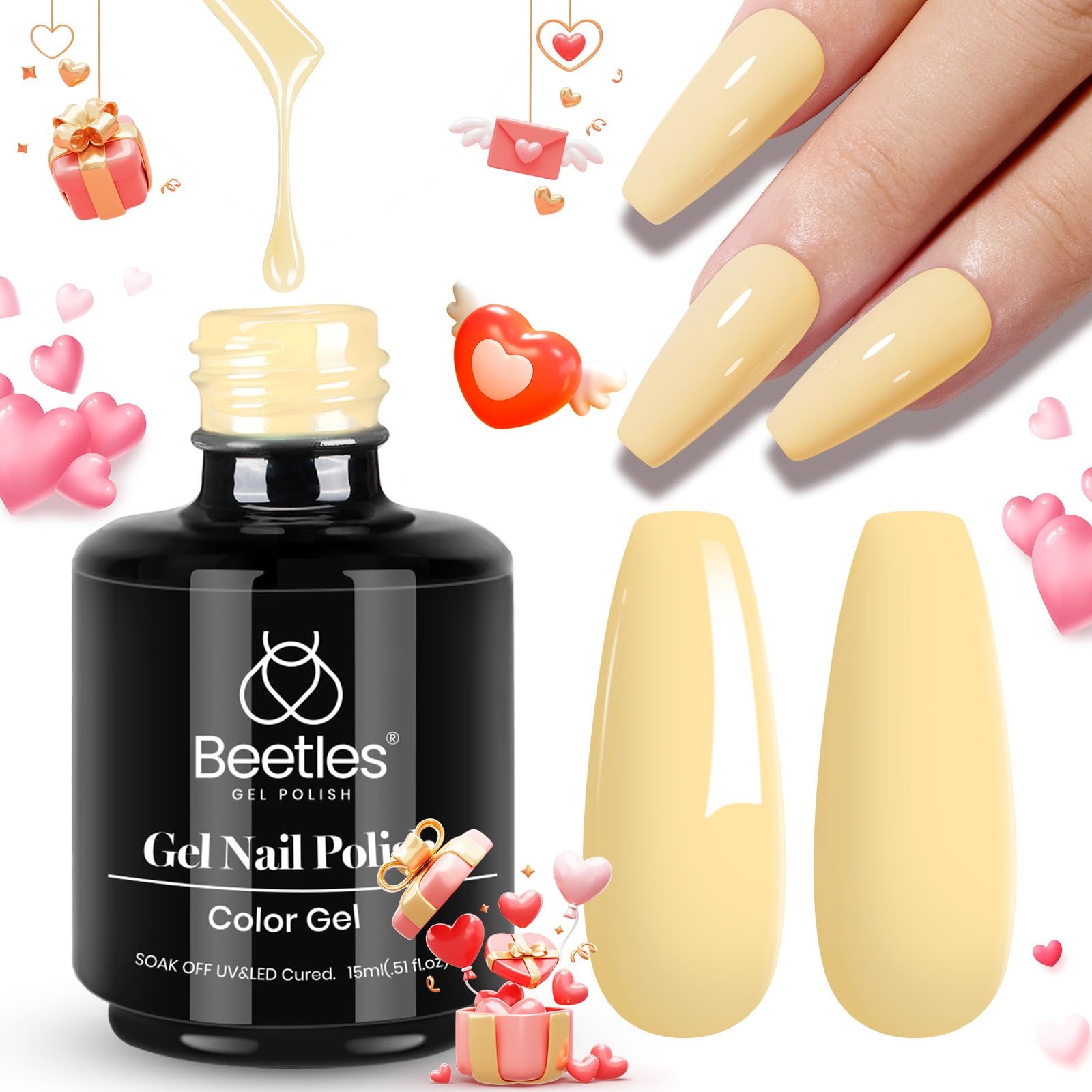 Beetles Pastel Gel Polish 15ml Yellow Nail Polish Lemon Chiffon Cream Nail Gel polish Soak Off Uv Led Nail Lamp Nail Art Manicur