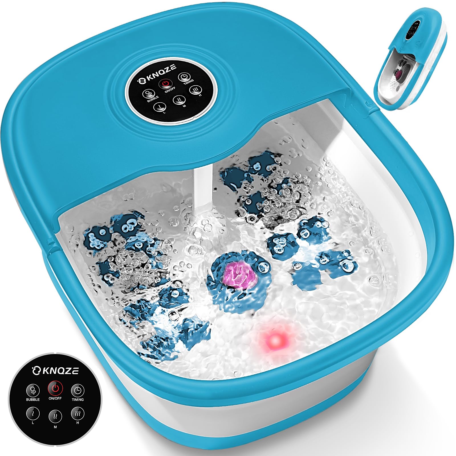 Collapsible Foot Spa Bath With Heat, Remote Control, Temperature Control, Bubbles, Red Light, Pumice Stone, 16 Massage Roller Pe