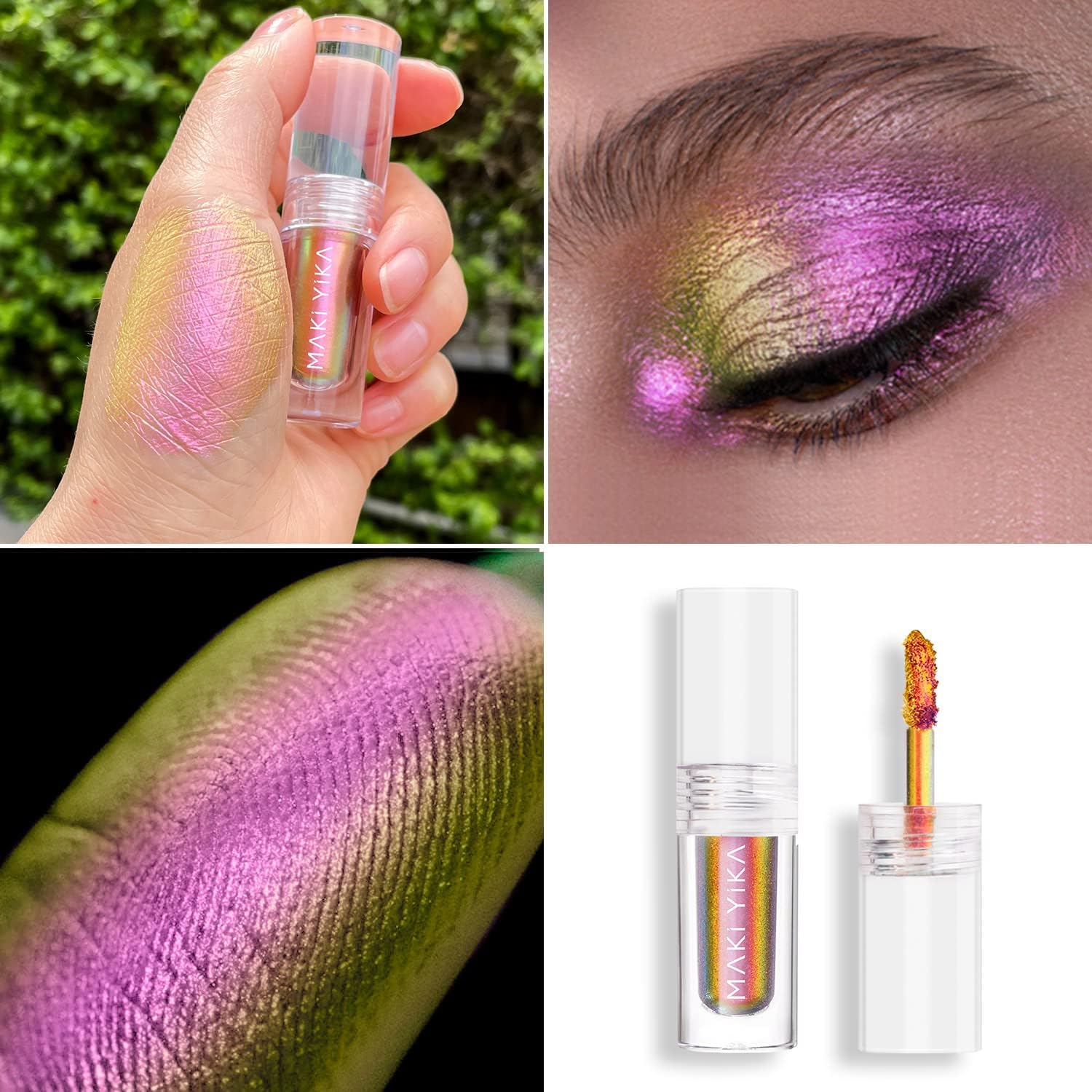 Maki Yika Glitter Eyeshadow Rose Pink Liquid Multichrome Eyeshadows Long Lasting, Metallic Chameleon Eye Shadow Smudgeproof Holo
