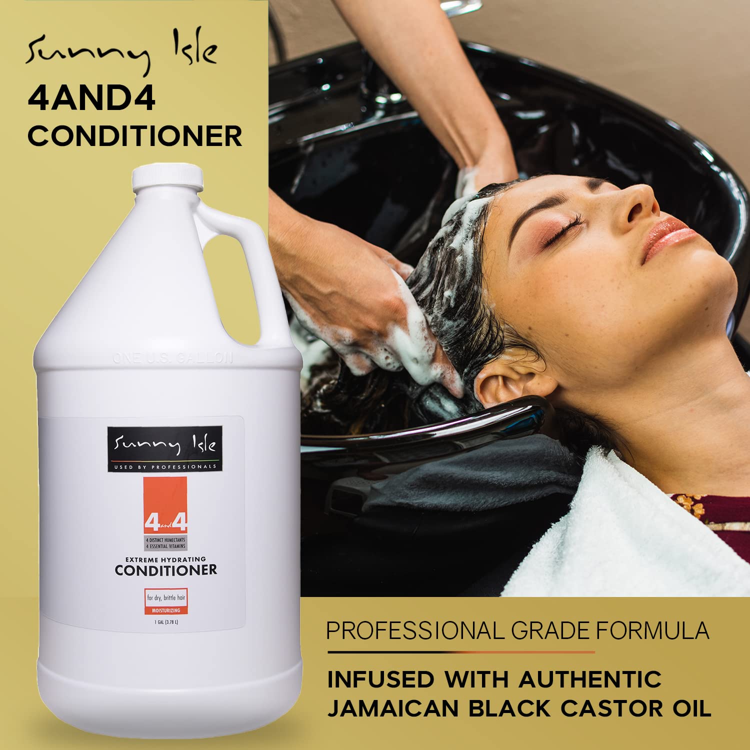 Sunny Isle 4AND4 Conditioner 1 Gallon | Professional Grade Formula | Paraben & Sulfate Free | 4 Distinct Humectants & 4 Essentia