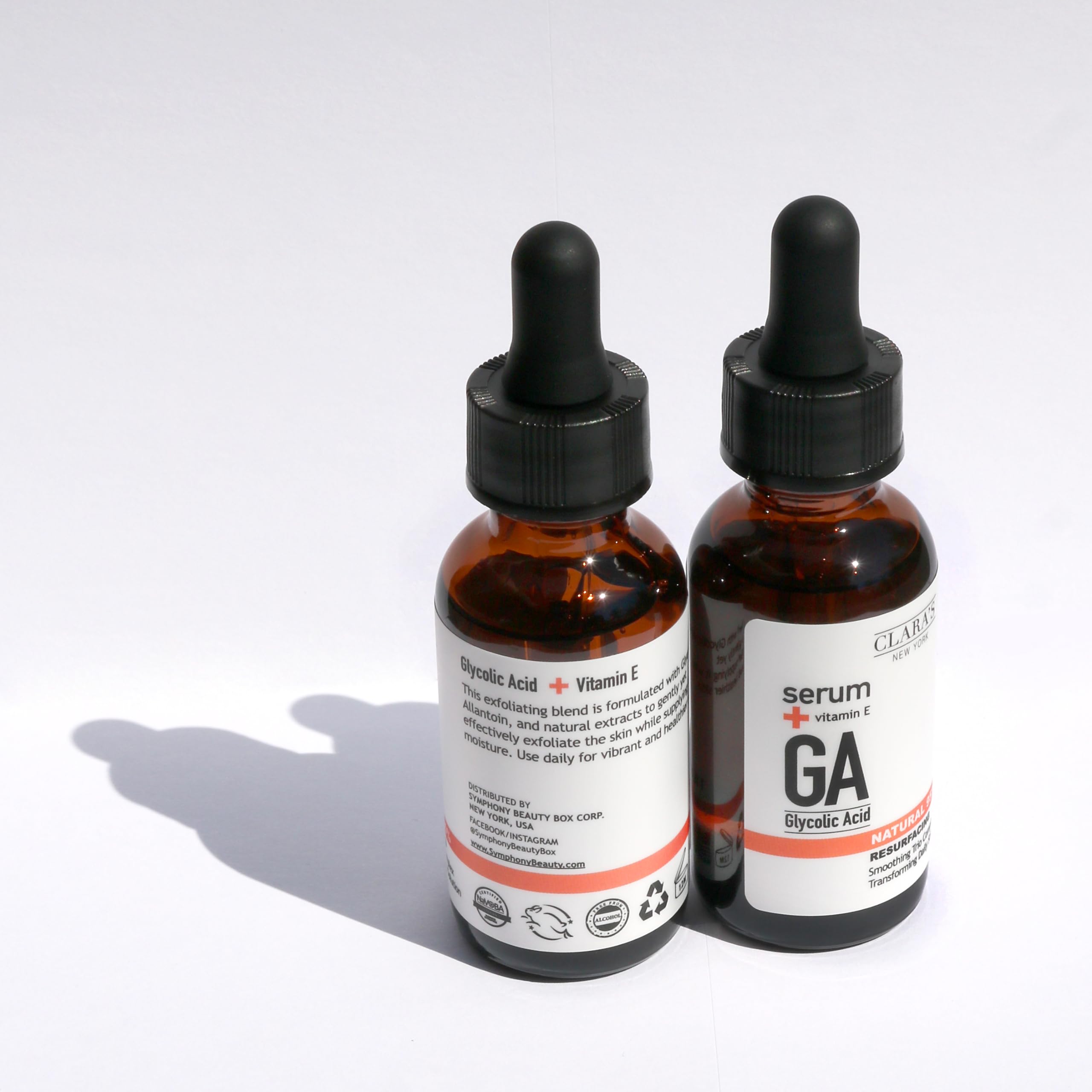 CLARA'S NEW YORK Glycolic Acid Facial Serum with Vitamin E for Exfoliating Smoothing Glowing Face Skin - Made in USA 30ml (1Fl/O