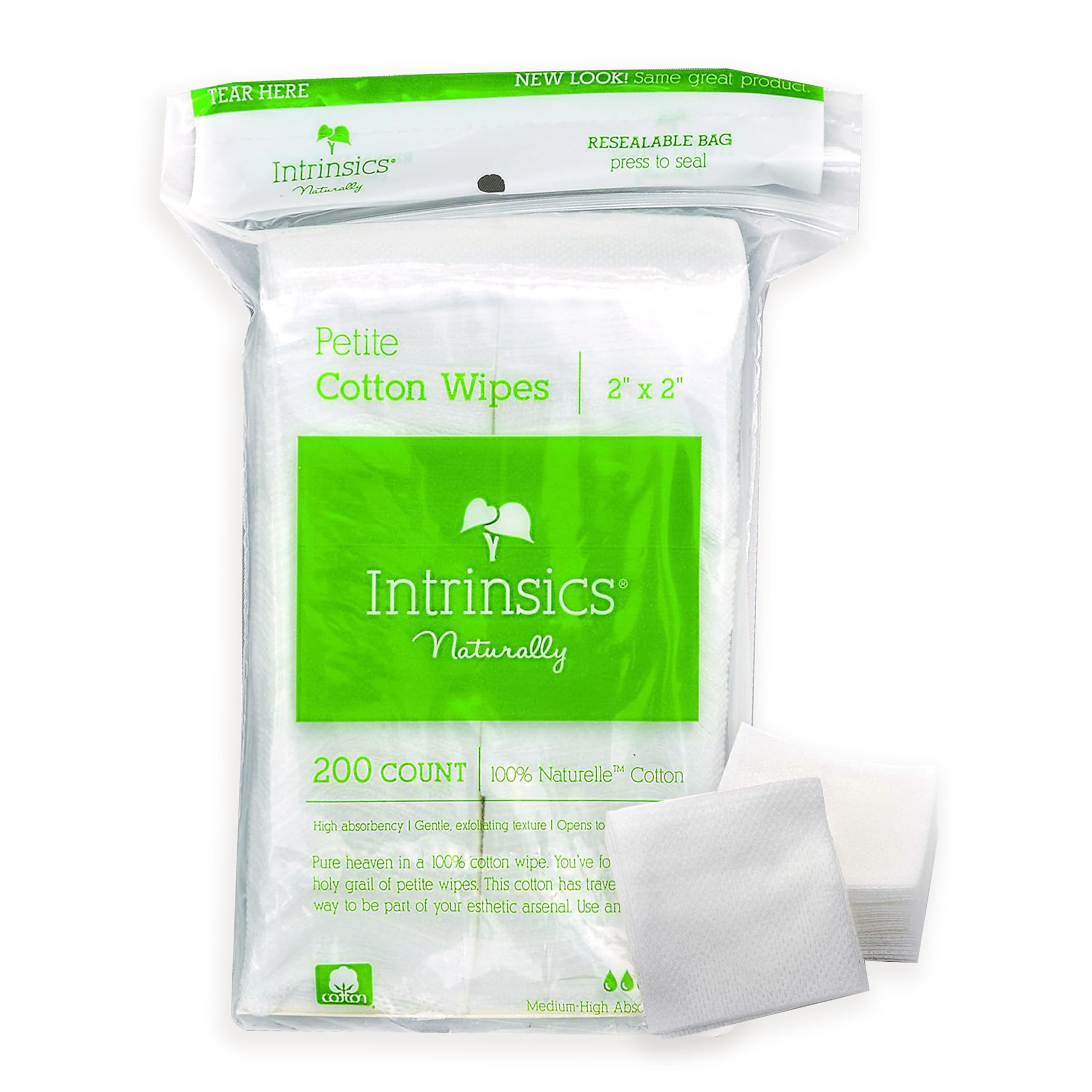 Intrinsics Petite Cotton Wipes - 2''X2'', 4-Ply 100% Cotton, 200 Count