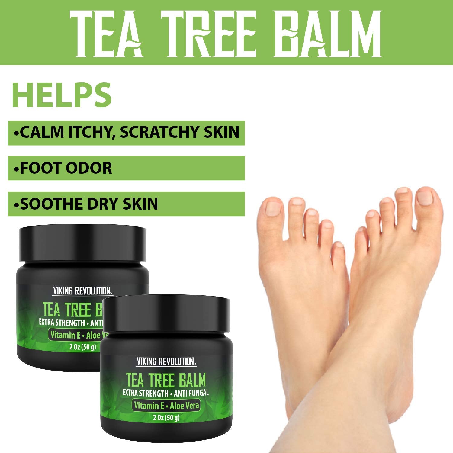 Viking Revolution Tea Tree Oil Cream - Super Balm Athletes Foot Cream - For Eczema, Jock Itch, Ringworm, Nail Treatment - Soothi