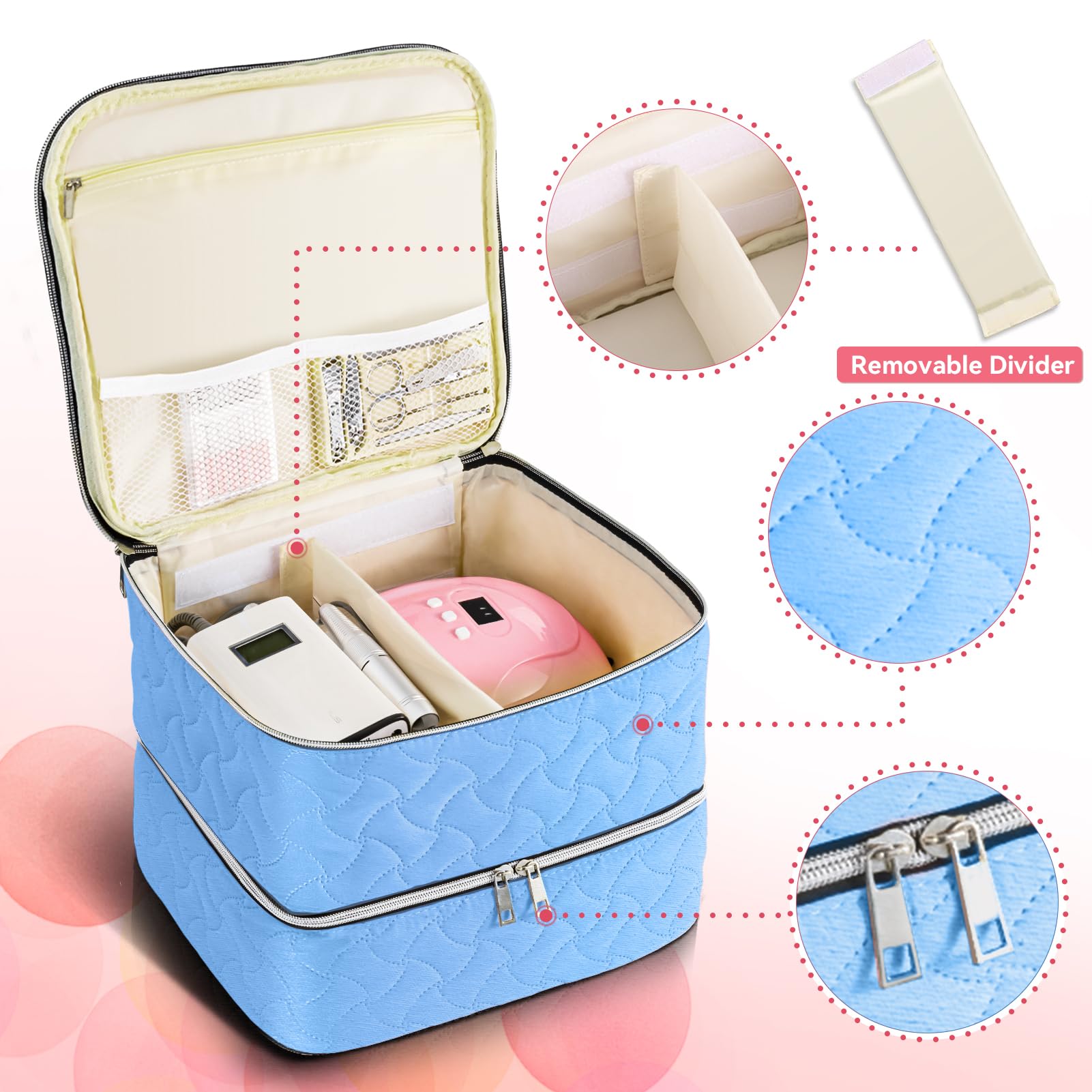 Nail Polish Organizer Case Holds 42 Bottles (15Ml/0.5 Fl.Oz), Double-Layer Nail Polish Storage With Adjustable Dividers, Portabl