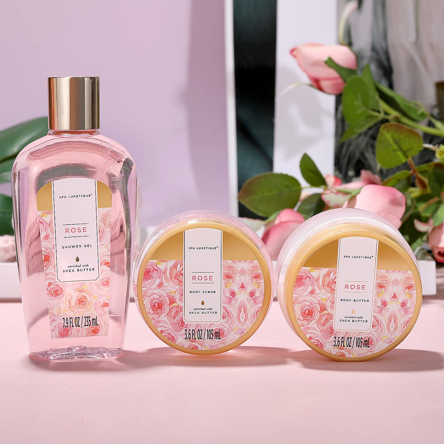 Spa Luxetique Spa Baskets For Women Gift, Gift Basket For Women, 15Pcs Rose Spa Sets, Spa Kit Includes Bath Oil, Bath Salt, Bubb