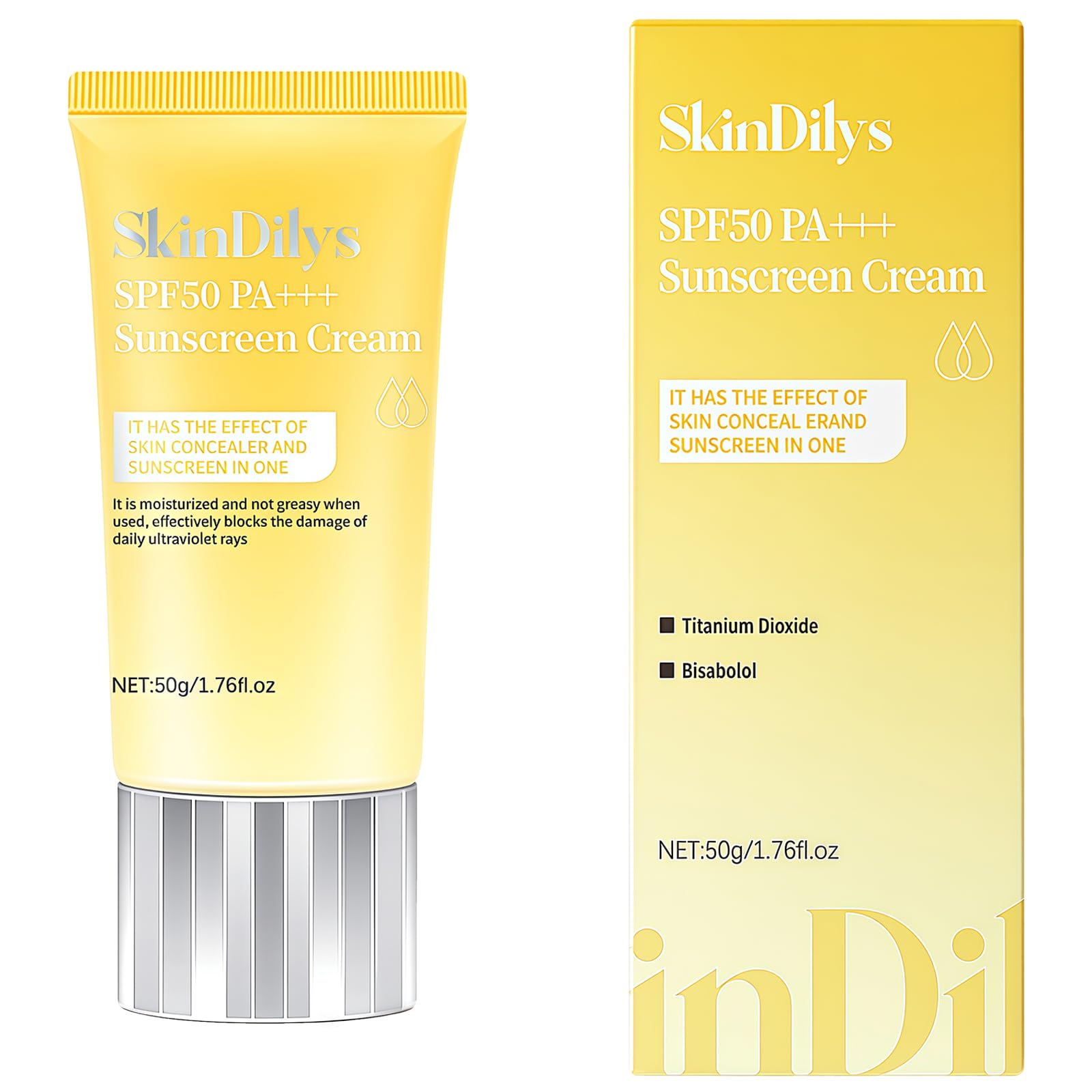 SkinDilys Australian Brand SPF50 PA+++ Sunscreen Cream 50g / with Titanium Dioxide, Vitamin E to Protect against UVA/UVB Rays, A