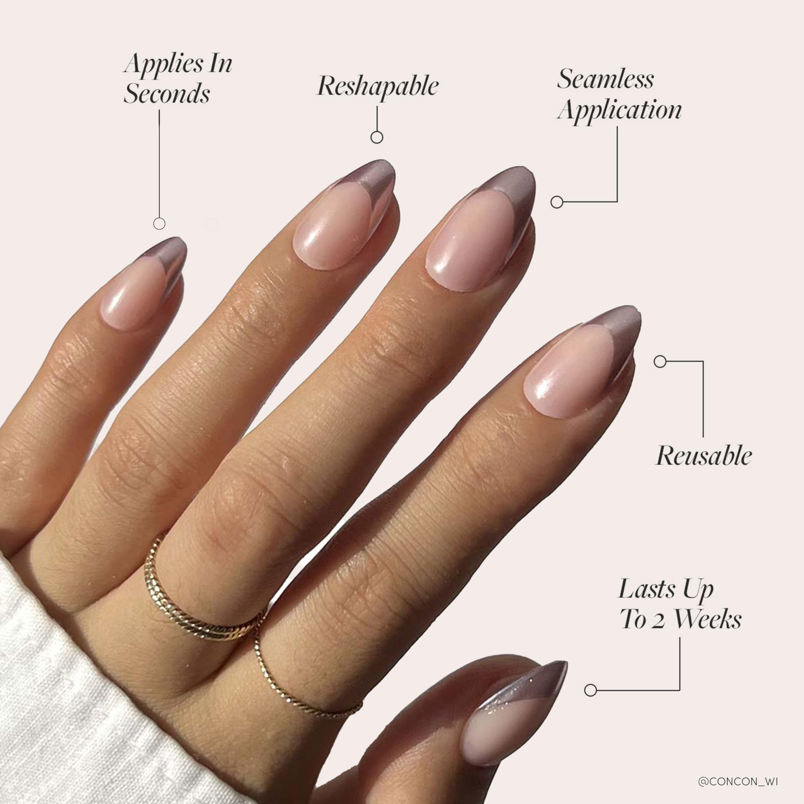 Glamnetic Press On Nails - Rock Candy | Trendy Short Almond Nails With Metallic Chrome Pink French Tips | 15 Sizes - 30 Nail Kit