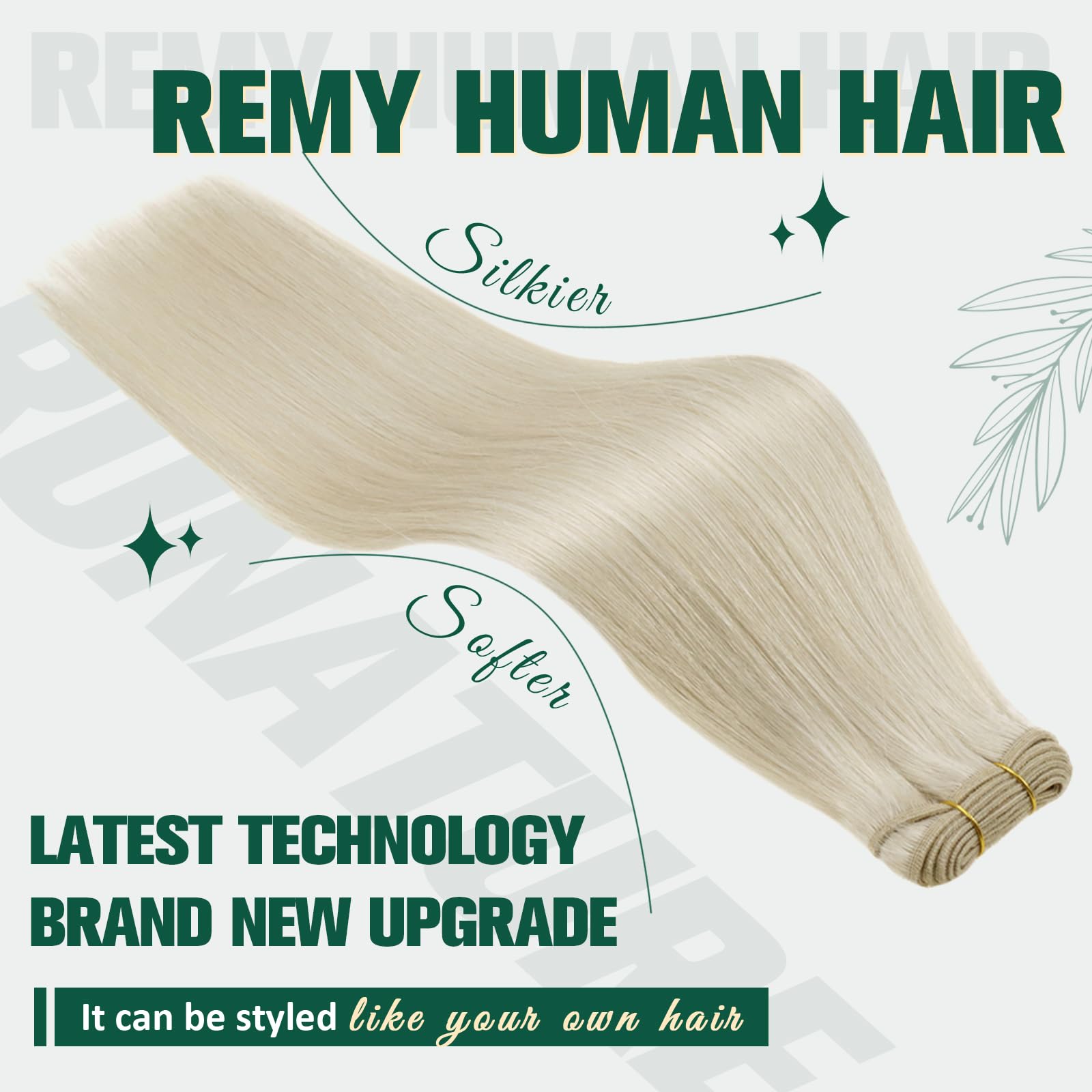 Runature Blonde Weft Hair Extensions Human Hair 22 Inch Straight Weft Human Hair Extensions Ice Blonde Hair Weft Extensions Hand