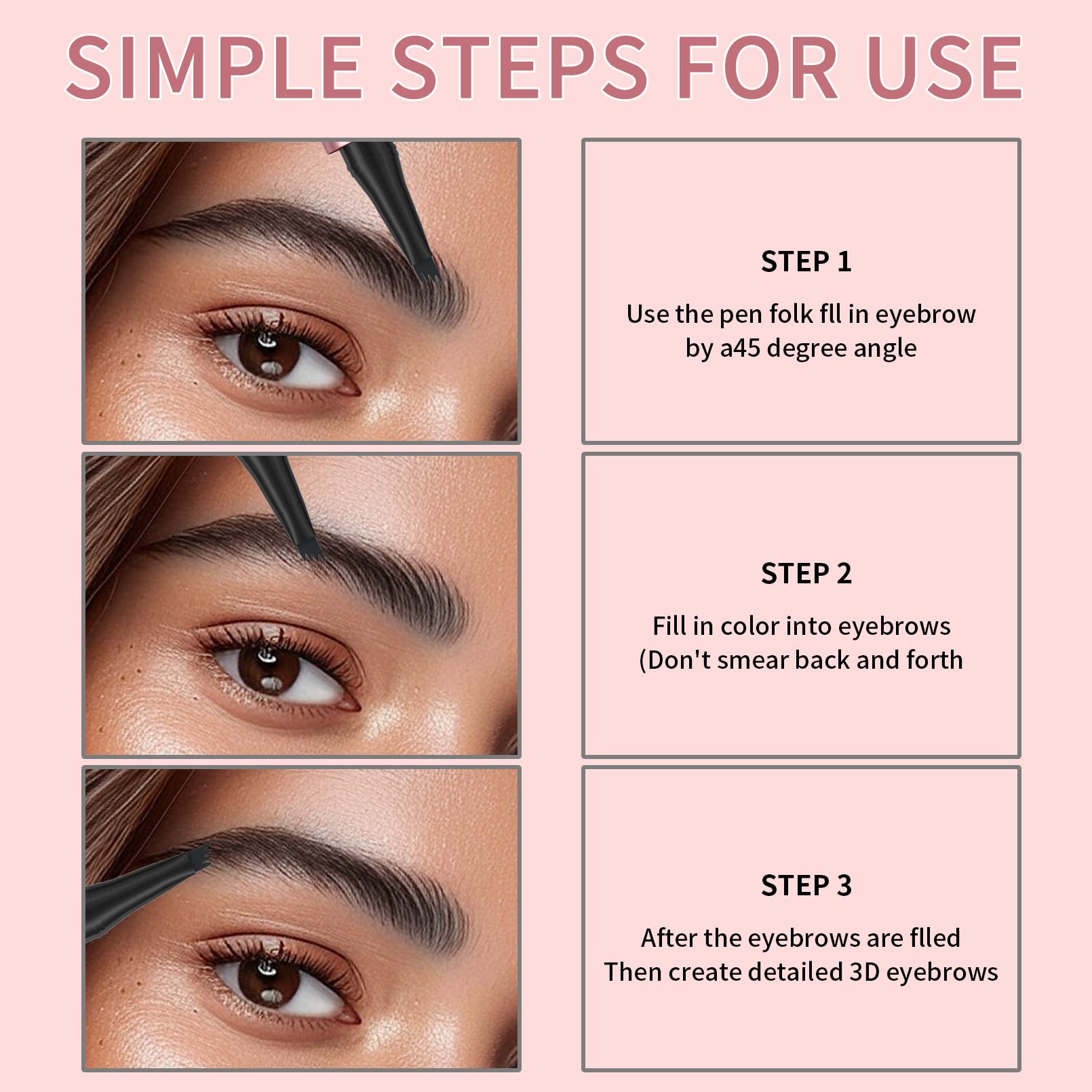 3D Waterproof Microblading Eyebrow Pen With 4 Fork Tip,Qic Eyebrow 4 Tip Brow Pencil,Long-Lasting Natural Eyebrow Hair,Magic Eye