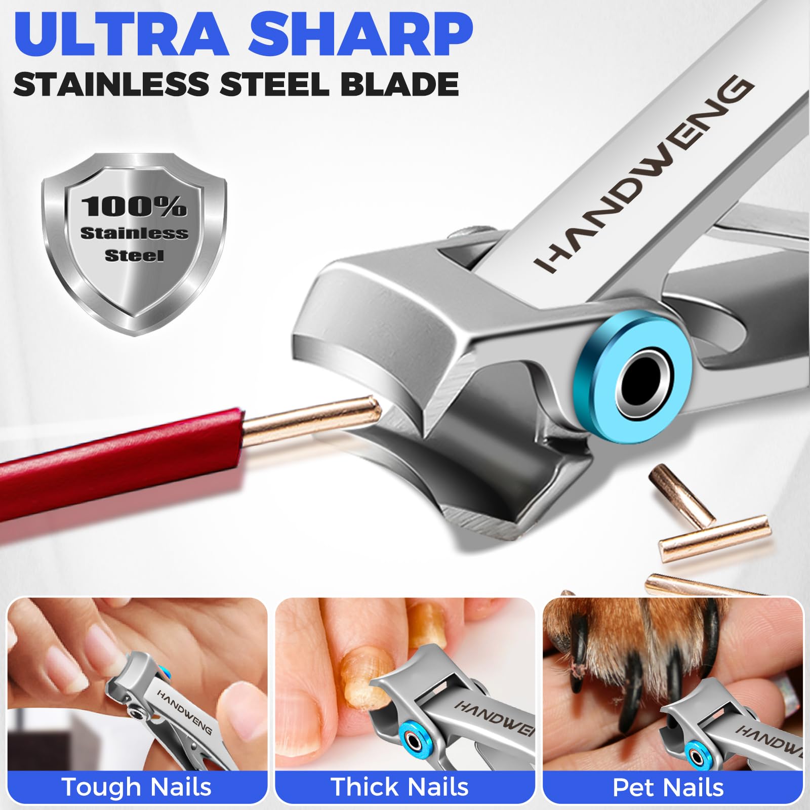 Handweng Nail Clippers For Men Thick Nails, Heavy Duty Large Toe Nail Clippers For Thick Nails For Seniors, Ultra Sharp Wide Jaw