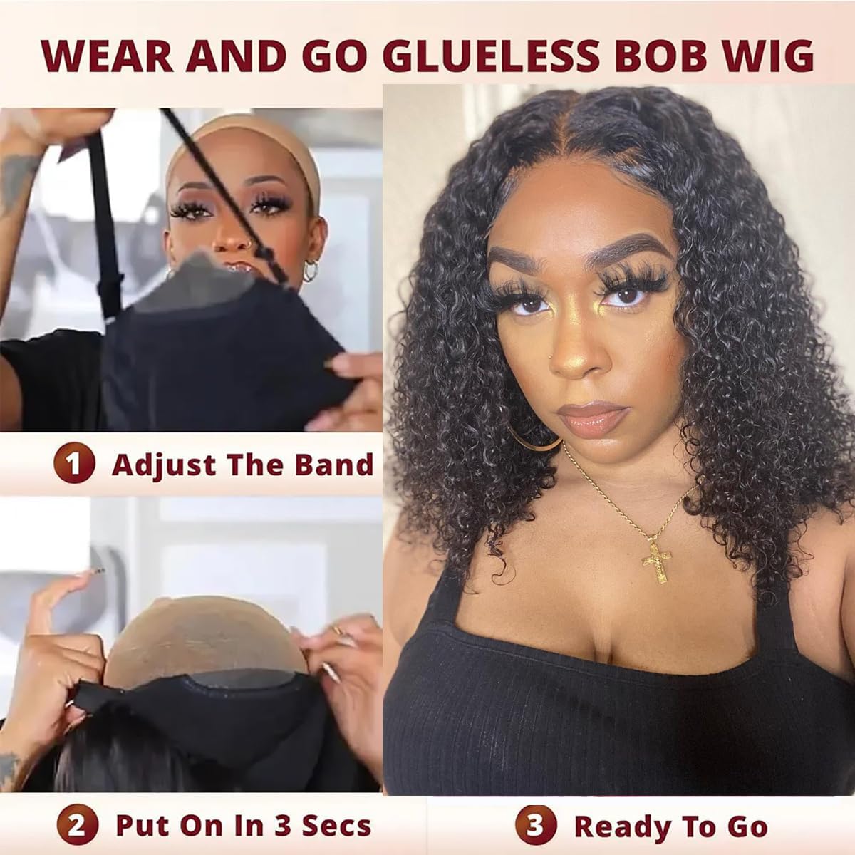 Maytune Wear And Go Glueless Wig Human Hair Pre Plucked Pre Cut 4/27 Highlight Ombre Bob Wig Human Hair Honey Blonde Deep Wave H