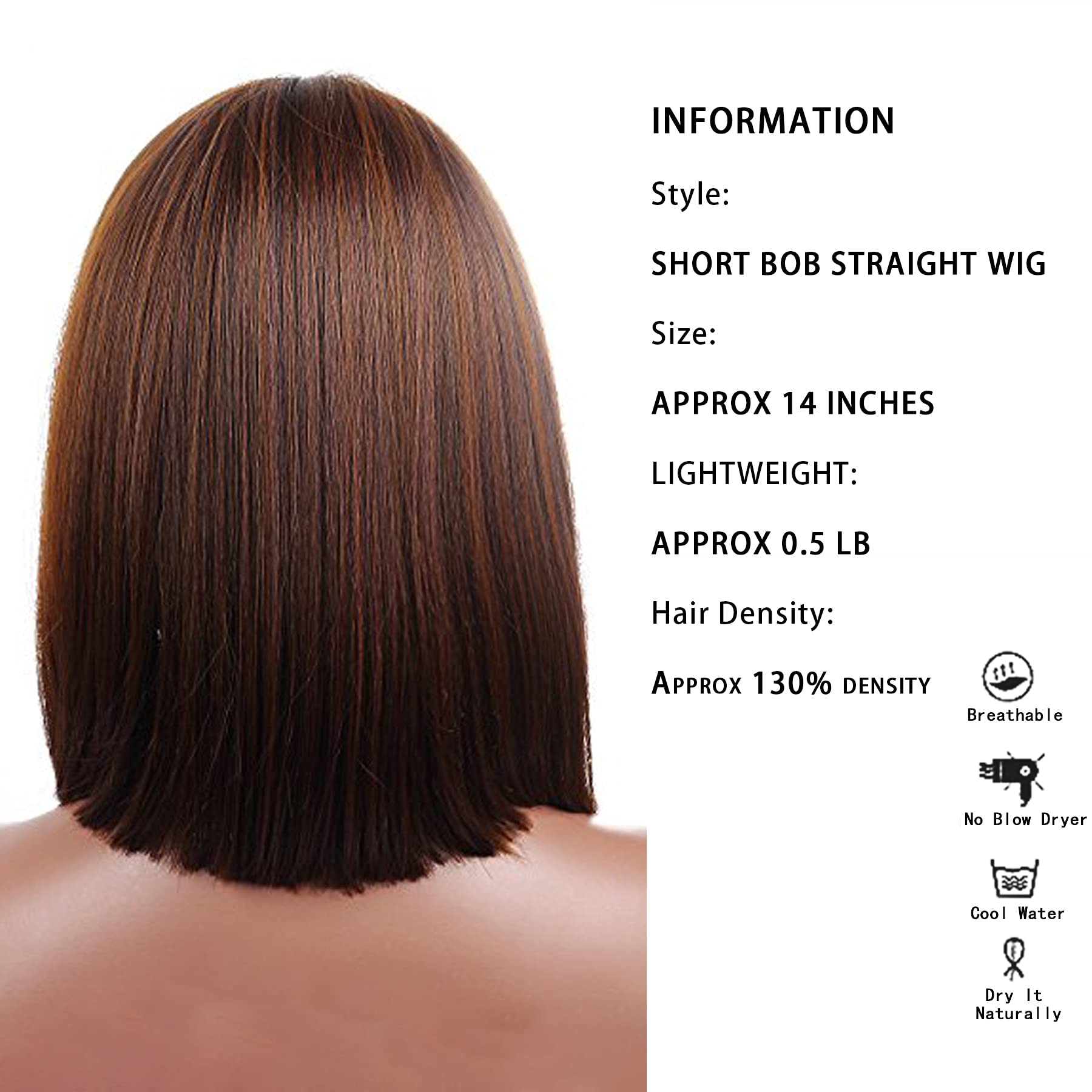 Kalyss Blunt Bob Short Hair Wigs For Women Heat Resistant Yaki Synthetic Hair Brown Highlights Women   S Wig With Hair Bangs (Br