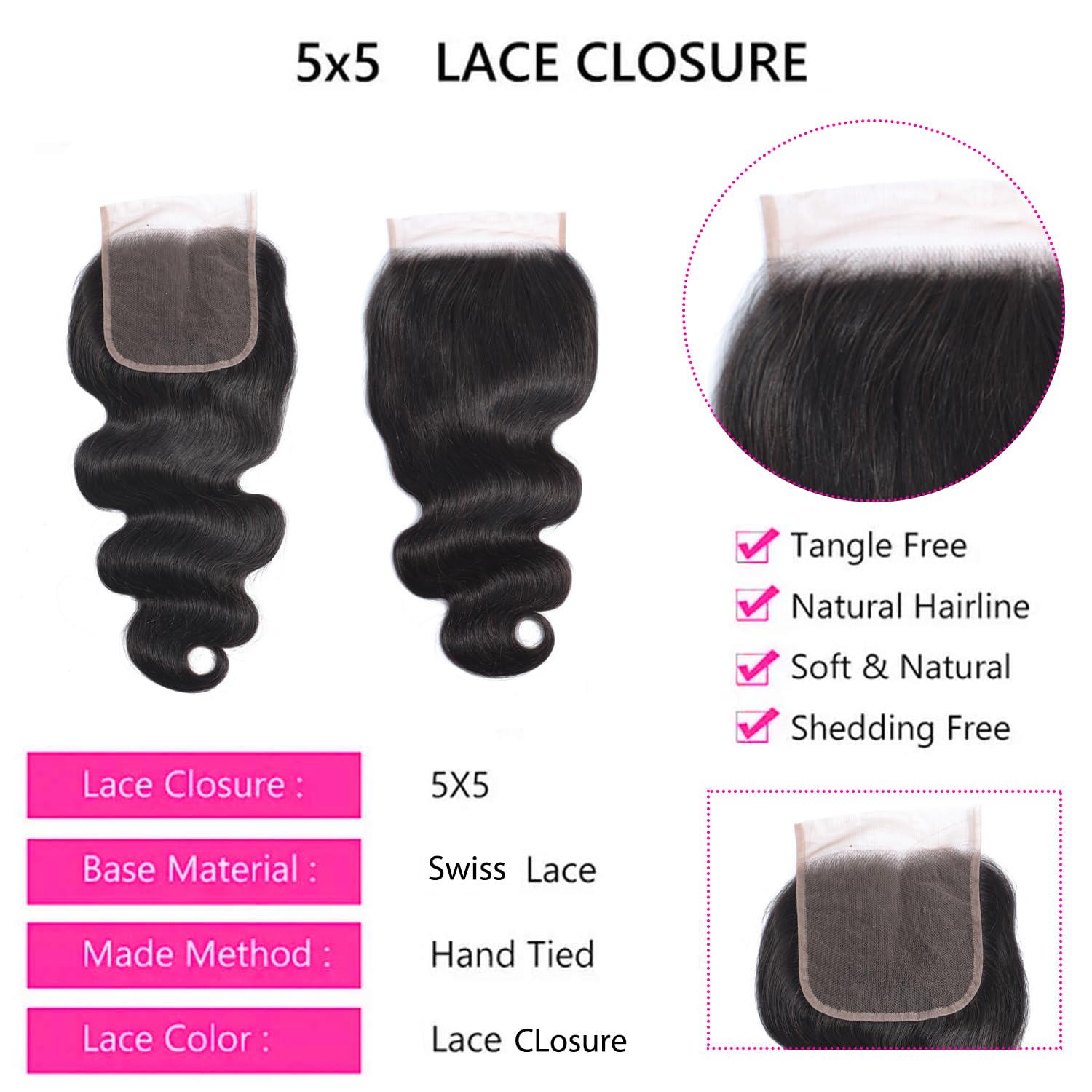 Selina 5X5 Lace Closure Brazilian Body Wave Closure Lace Closure Human Hair Unprocessed Human Hair Brazilian Virgin Hair Free Pa