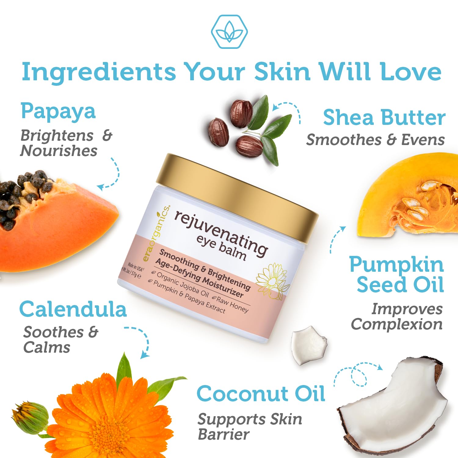 USDA Organic Eye Moisturizer Cream - Rejuvenating and Nourishing Age Defying Under Eye Balm - Natural Eye Cream for Sensitive Sk