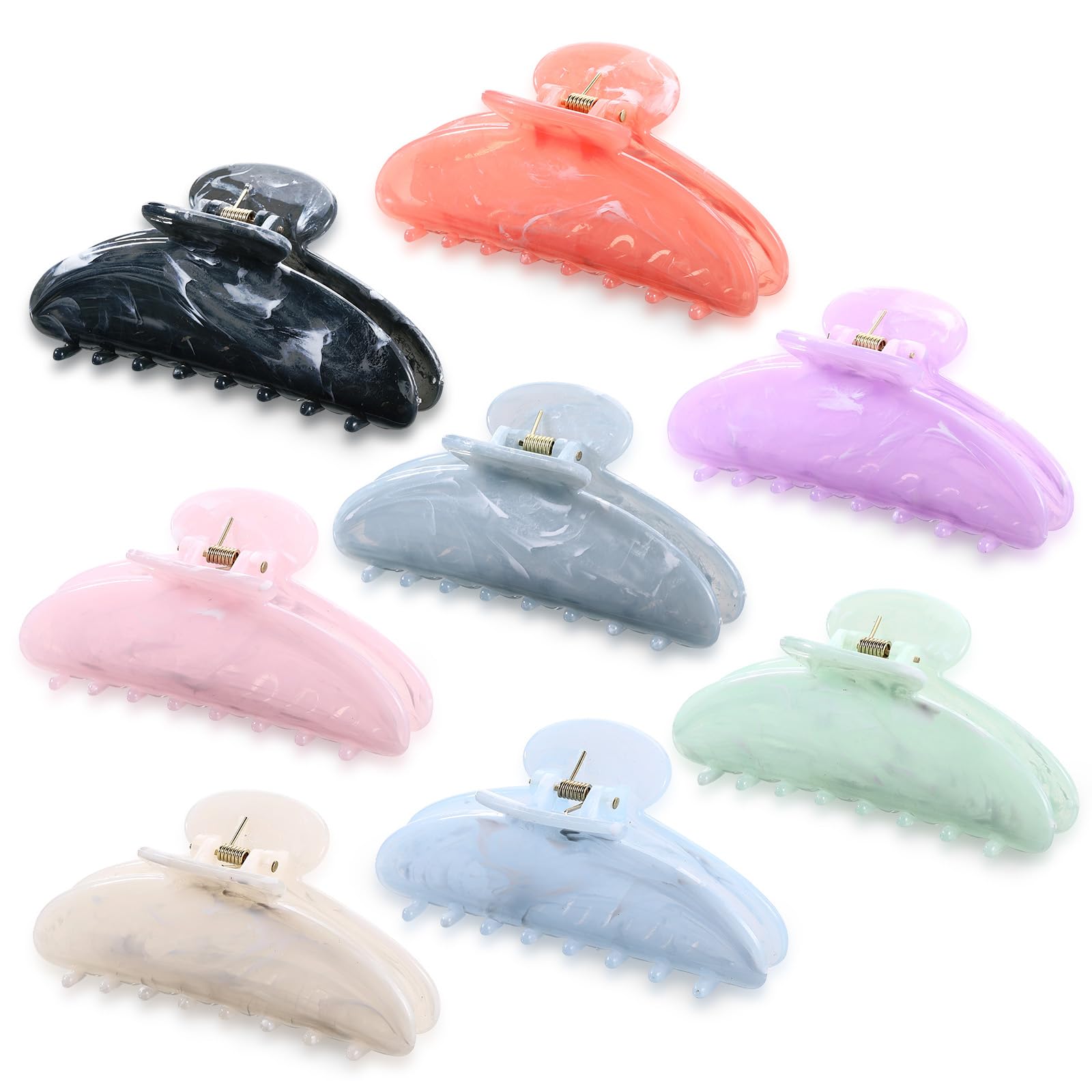 Yuxung 8 Pcs Large Acrylic Hair Claw Clips for Women Non slip Strong Hold Clamps for Thick and Thin Hair(Marble,Variation Color)