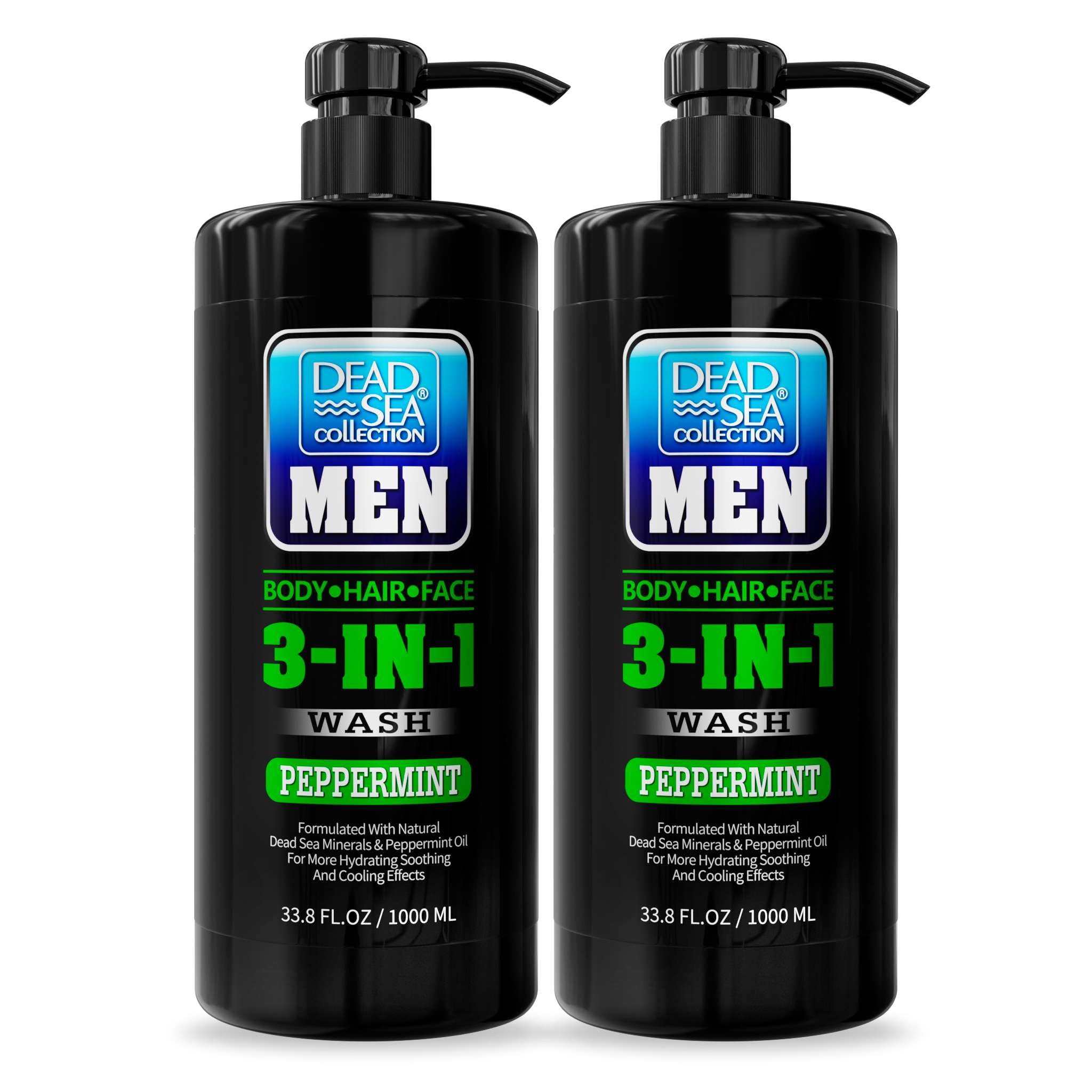 Dead Sea Collection Mens Body Wash 3 in 1 - Peppermint Body Wash for Men - Mens Shampoo - Mens Face Wash - Shampoo for Men - Pac