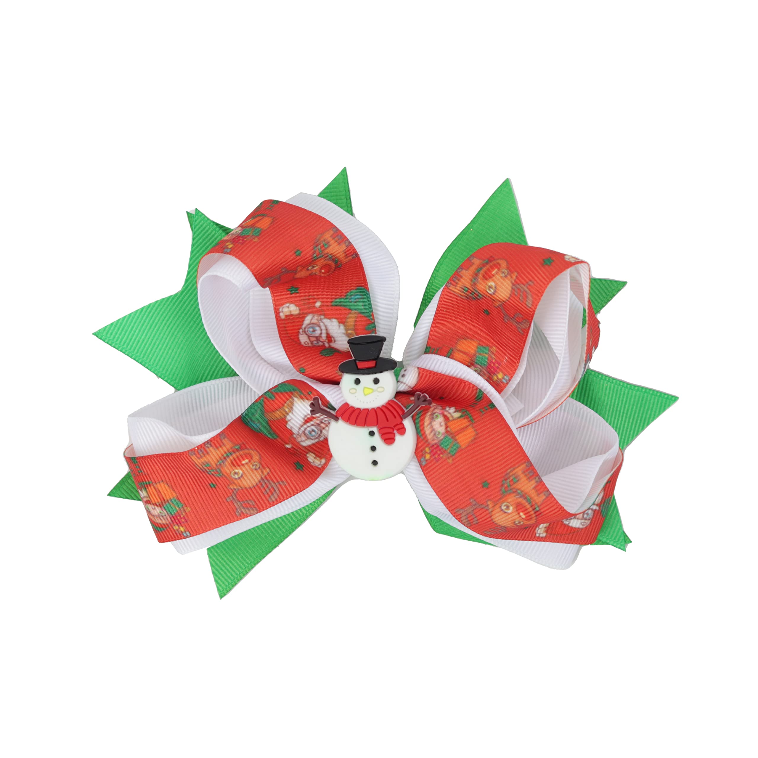 Hair Bow Layered Christmas Bow with Silicone Charm - White Snowman
