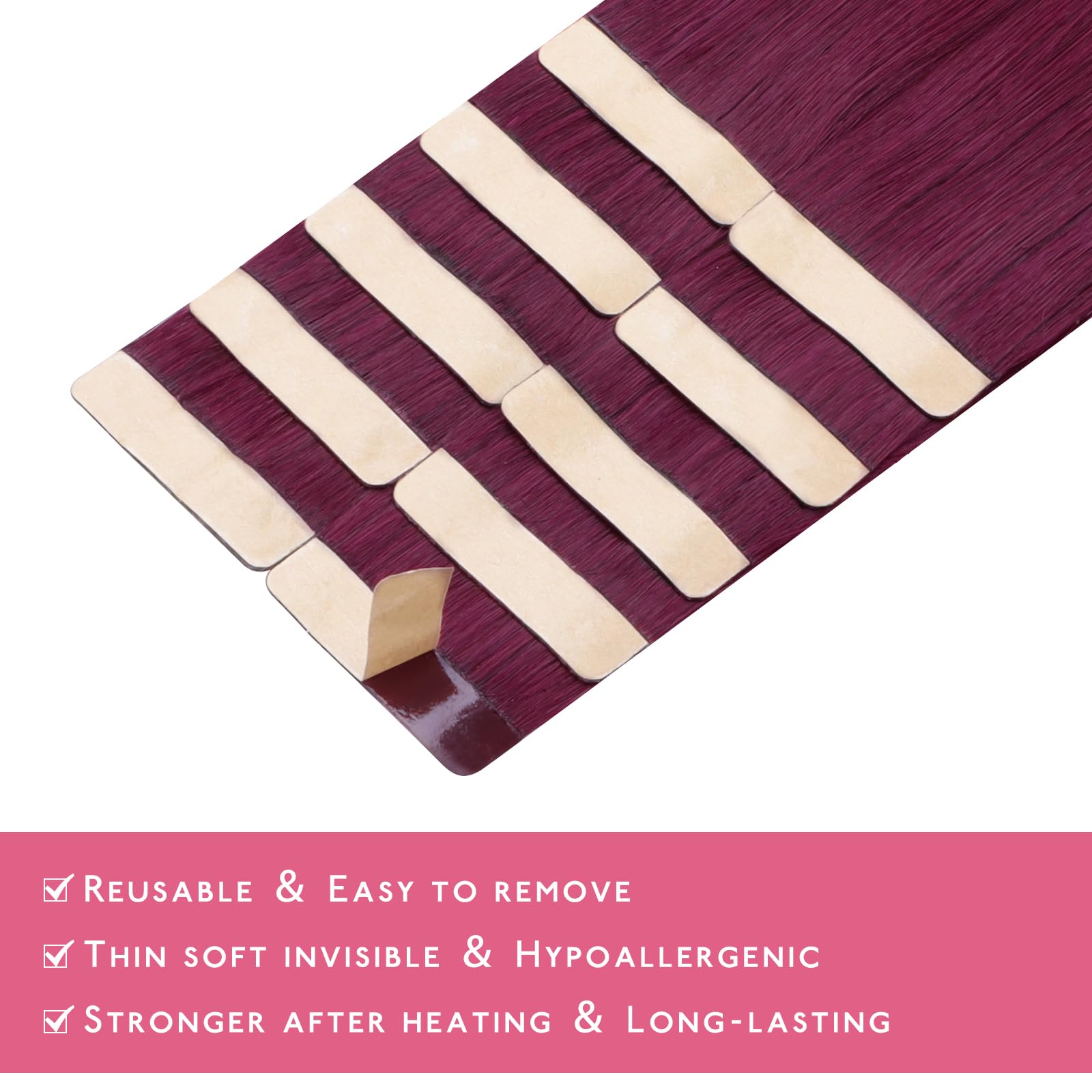 Wennalife Tape In Hair Extensions Human Hair Light Burgundy Tape In Extensions, 10Pcs 25G 18 Inch Remy Invisible Tape Ins Straig