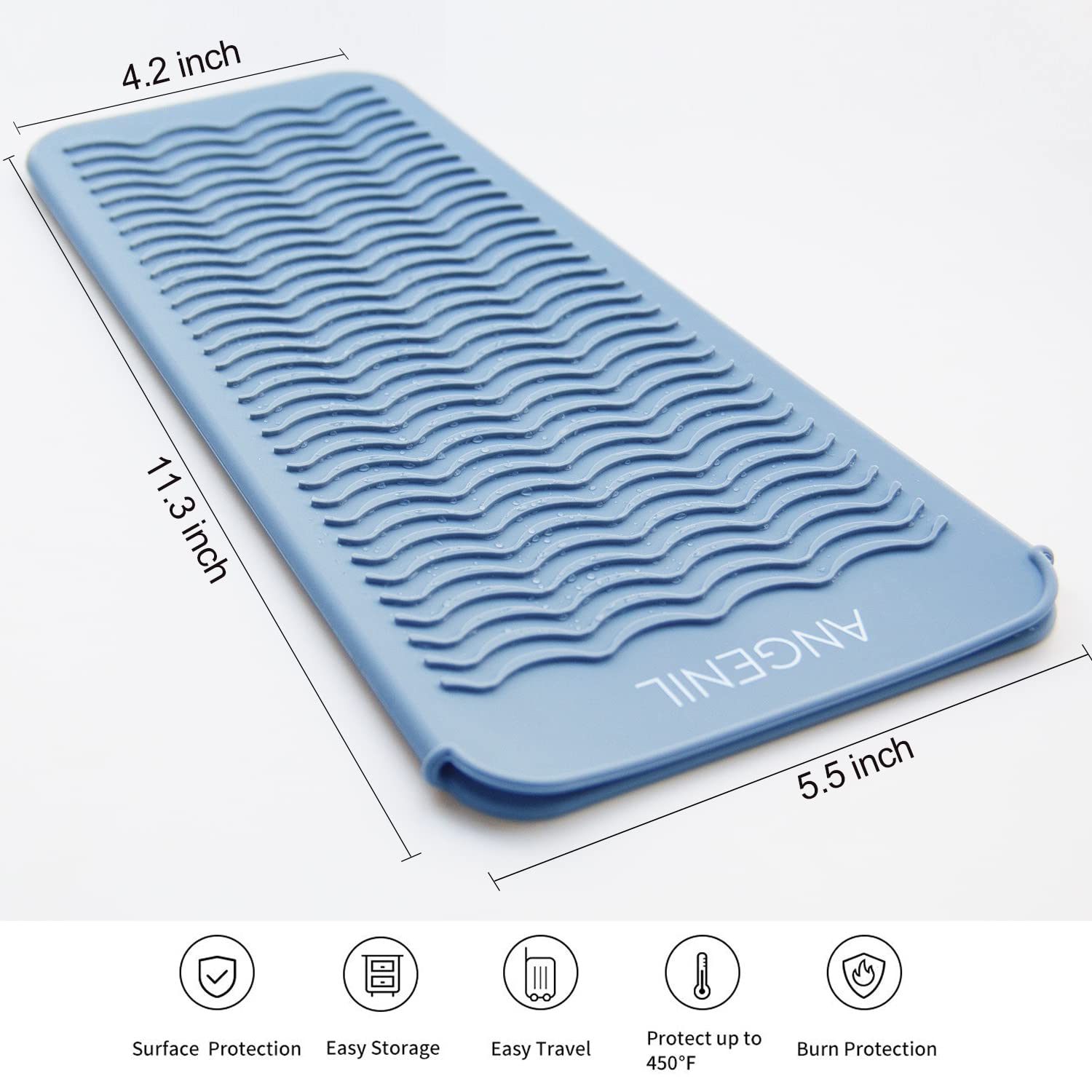 ANGENIL Heat Resistant Silicone Mat Pad Pouch For Travel Curling Iron Wand, Tourmaline Titanium Ceramic Portable Flat Iron, Hair