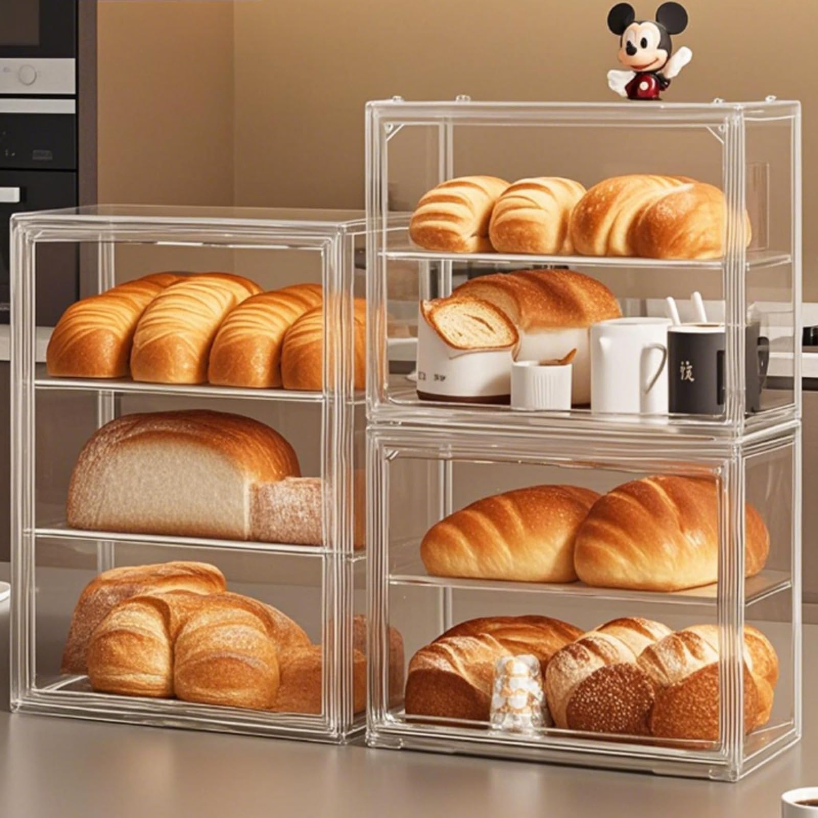 QIYUNI Pastry Display Case Bread Box Acrylic Case Donut Cake Pie Cabinet Dessert Muffins Cookies for Kitchen Countertop 3-Tier A