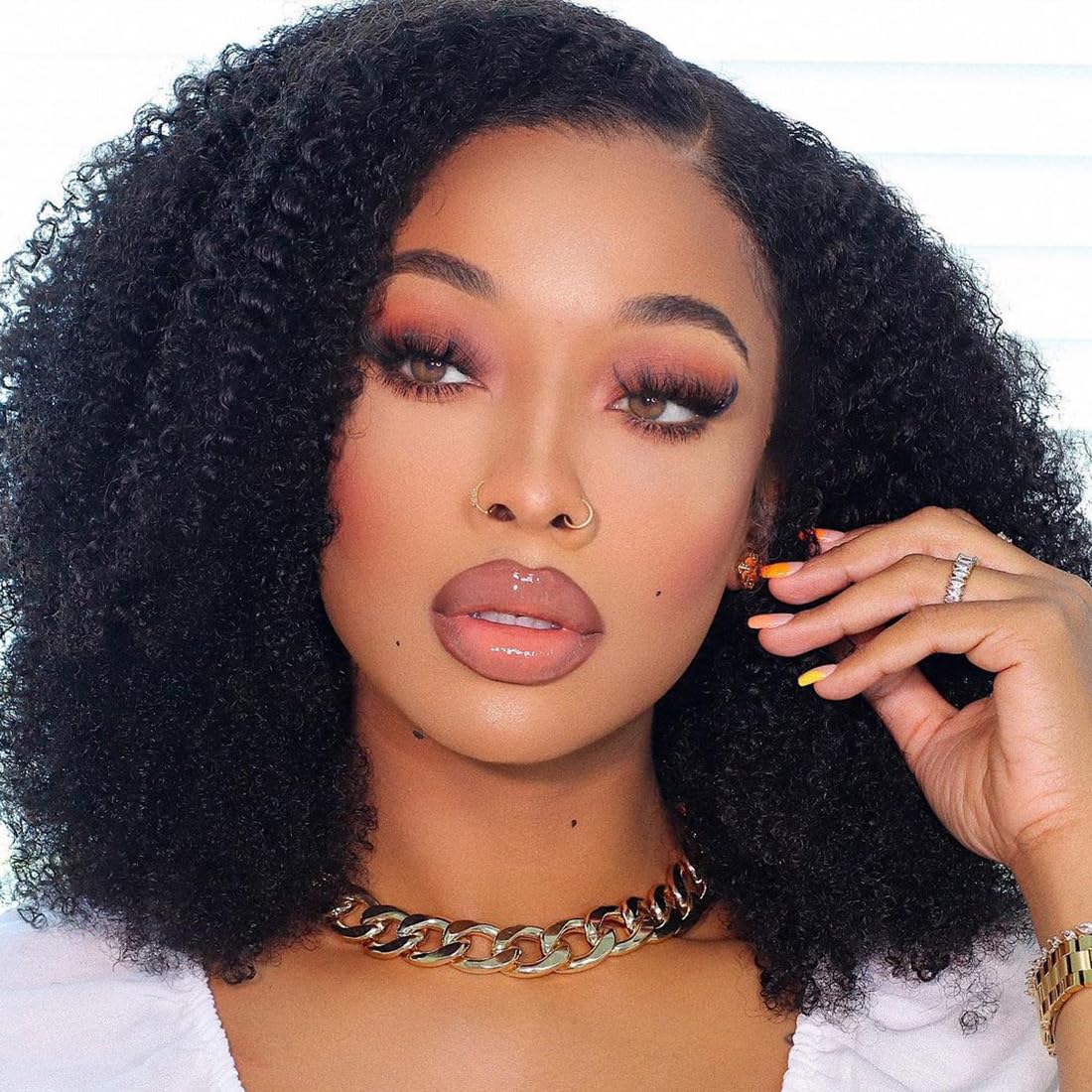 Domiso 13x6 Curly Afro Lace Front Human Hair Wigs Afro Kinky Curly Transparent Lace Front Wigs Deep Parting 200% Density Afro Wi