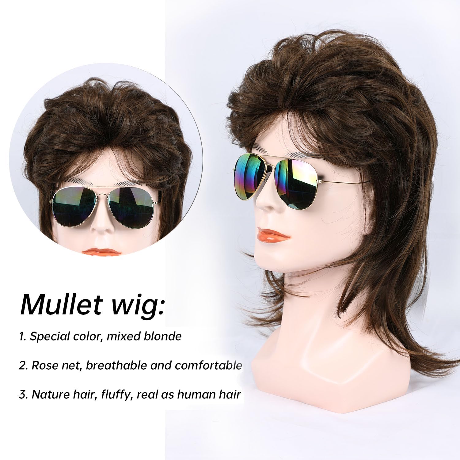 Traqur Mullet Wigs for Men Joe Dirt Emo Wig 80s 90s Costumes Fancy Party Accessory Cosplay Wig Halloween Man x (Brown)