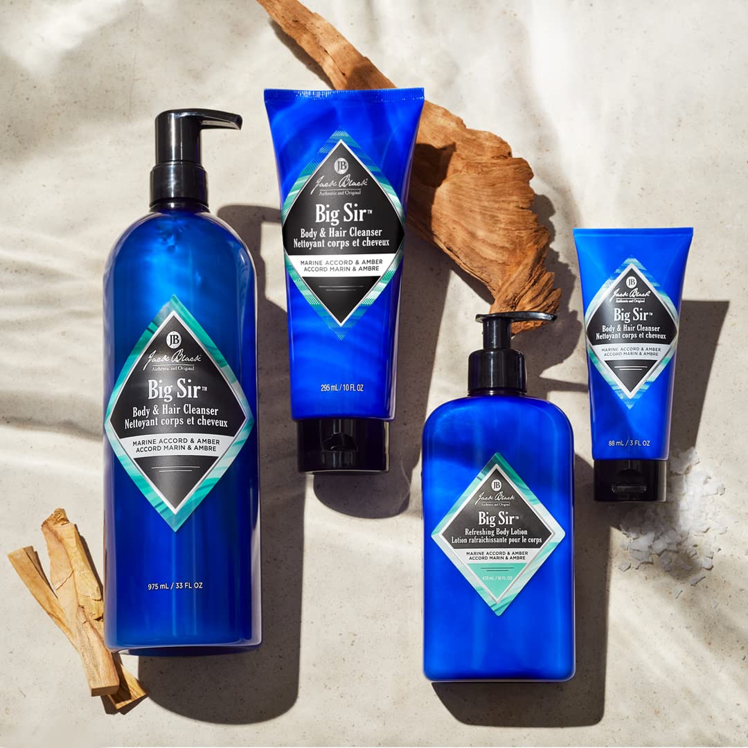Jack Black Big Sir Hair & Body Cleanser, 33 Fl Oz - Marine Accord & Amber - Mens Body Wash, Shampoo Wash, Dual-Purpose Mens Clea